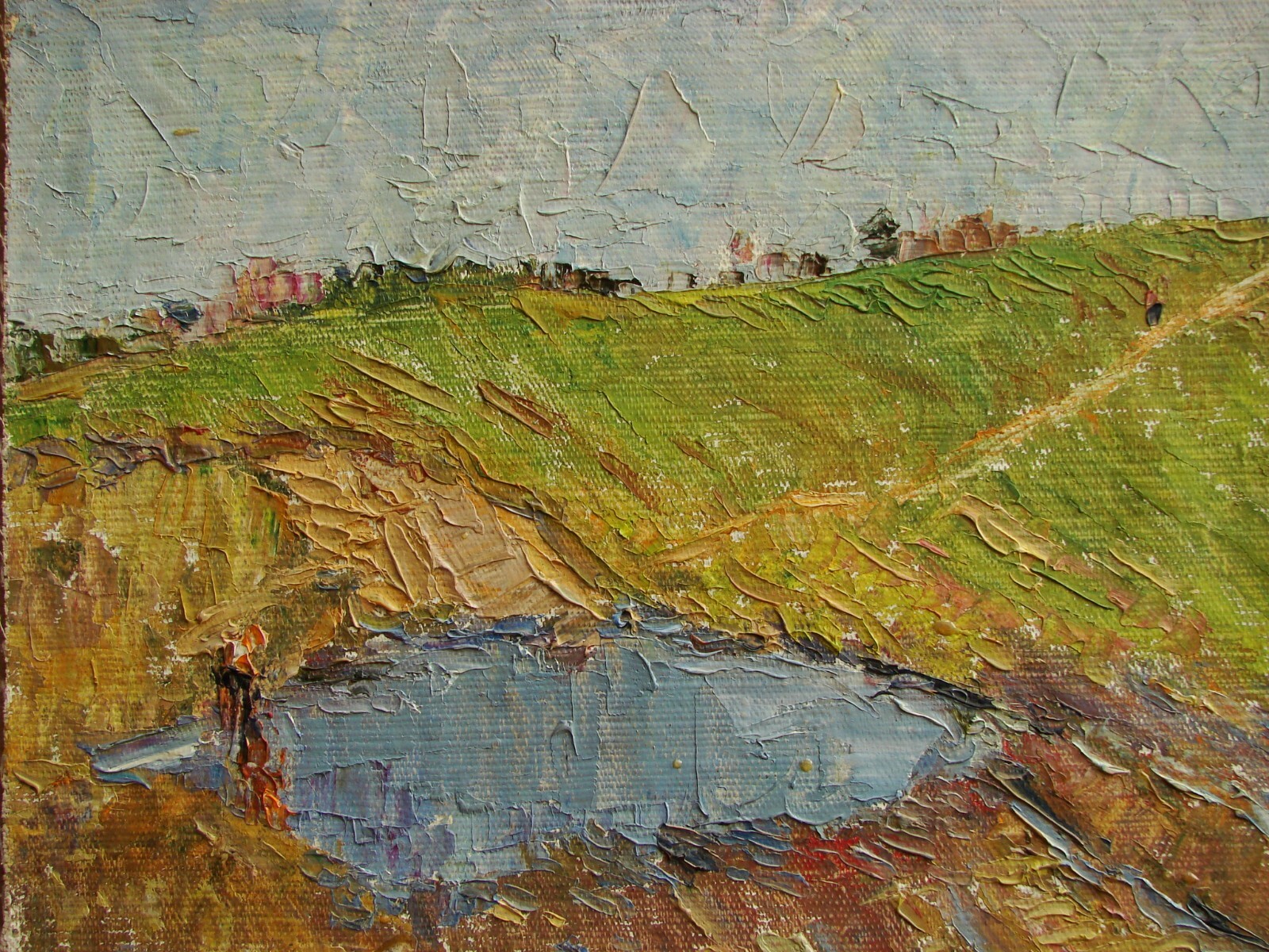 Ukrainian Soviet Oil Painting Impressionism landscape field lake summer
