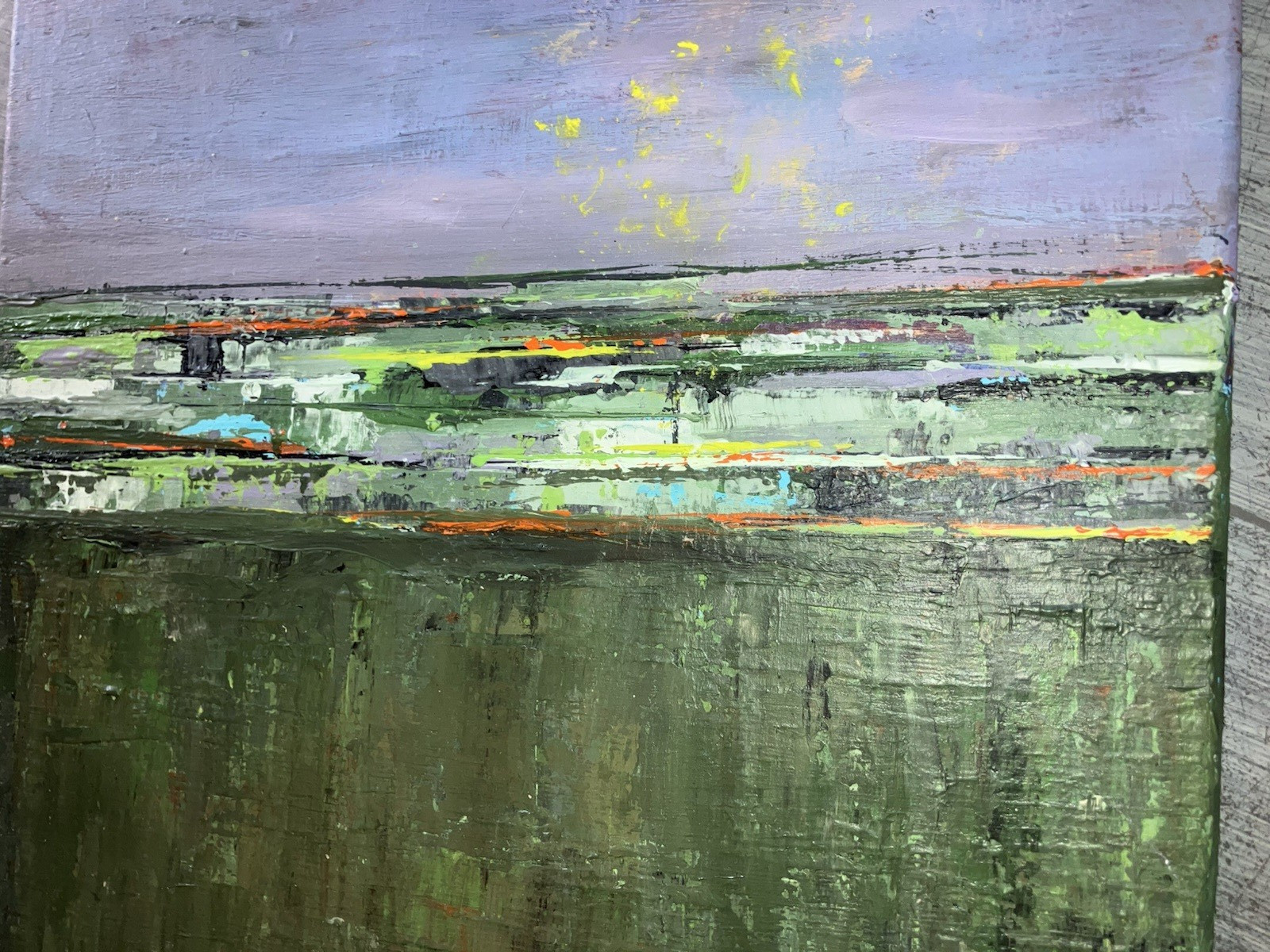Abstract Landscape Original Acrylic 16 x 19 1/2 Signed on Back ‘ Bridge too Far