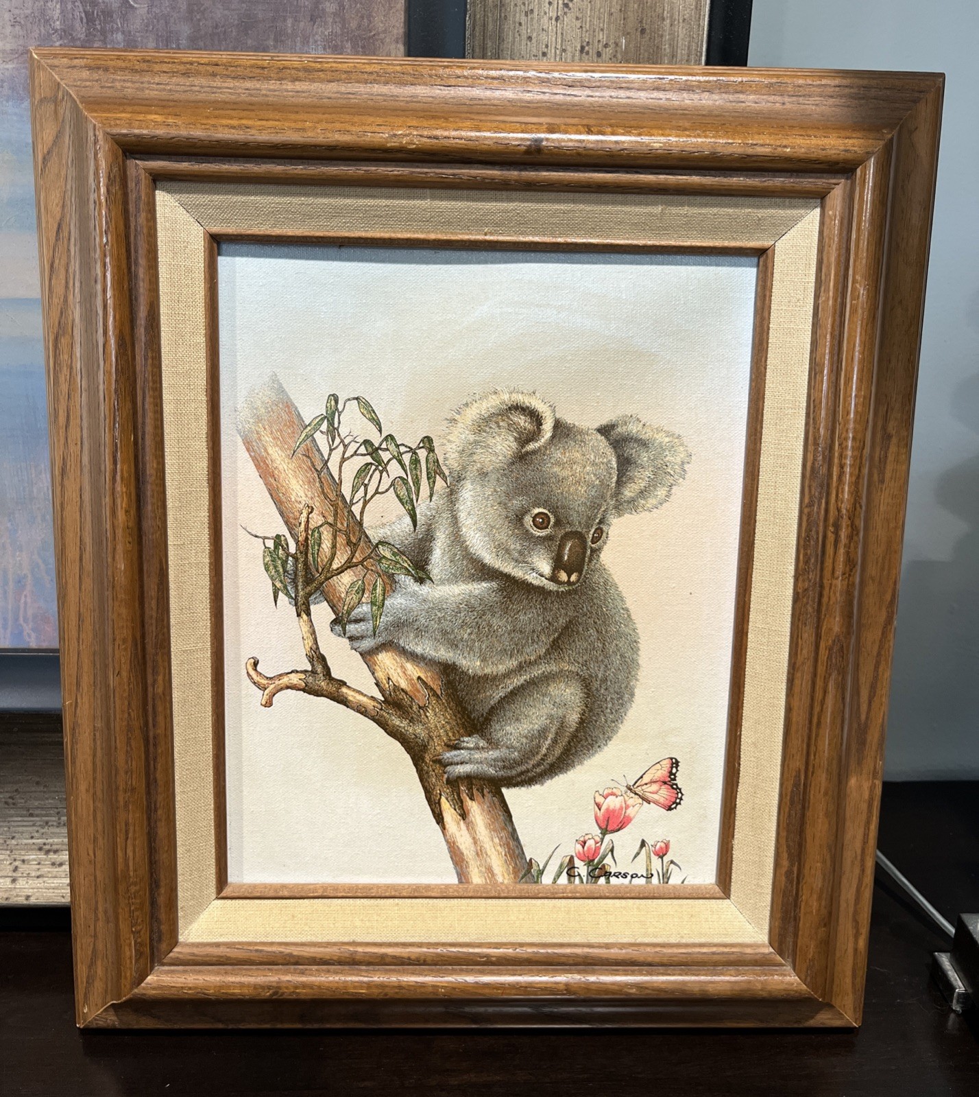 C. Carson Signed Oil Painting Canvas Koala, Bear Framed Mid-Century 15” By 12.5”