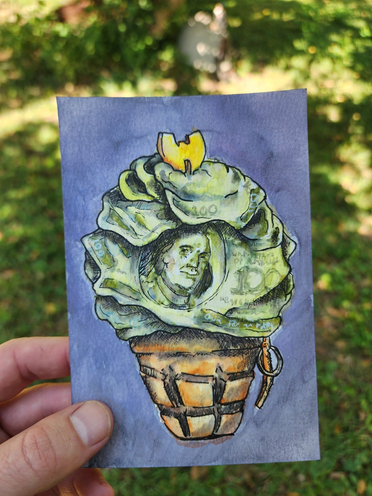 Wu-Tang Clan C.R.E.A.M. Inspired 4×6 Watercolor Art – Money Grenade Ice Cream