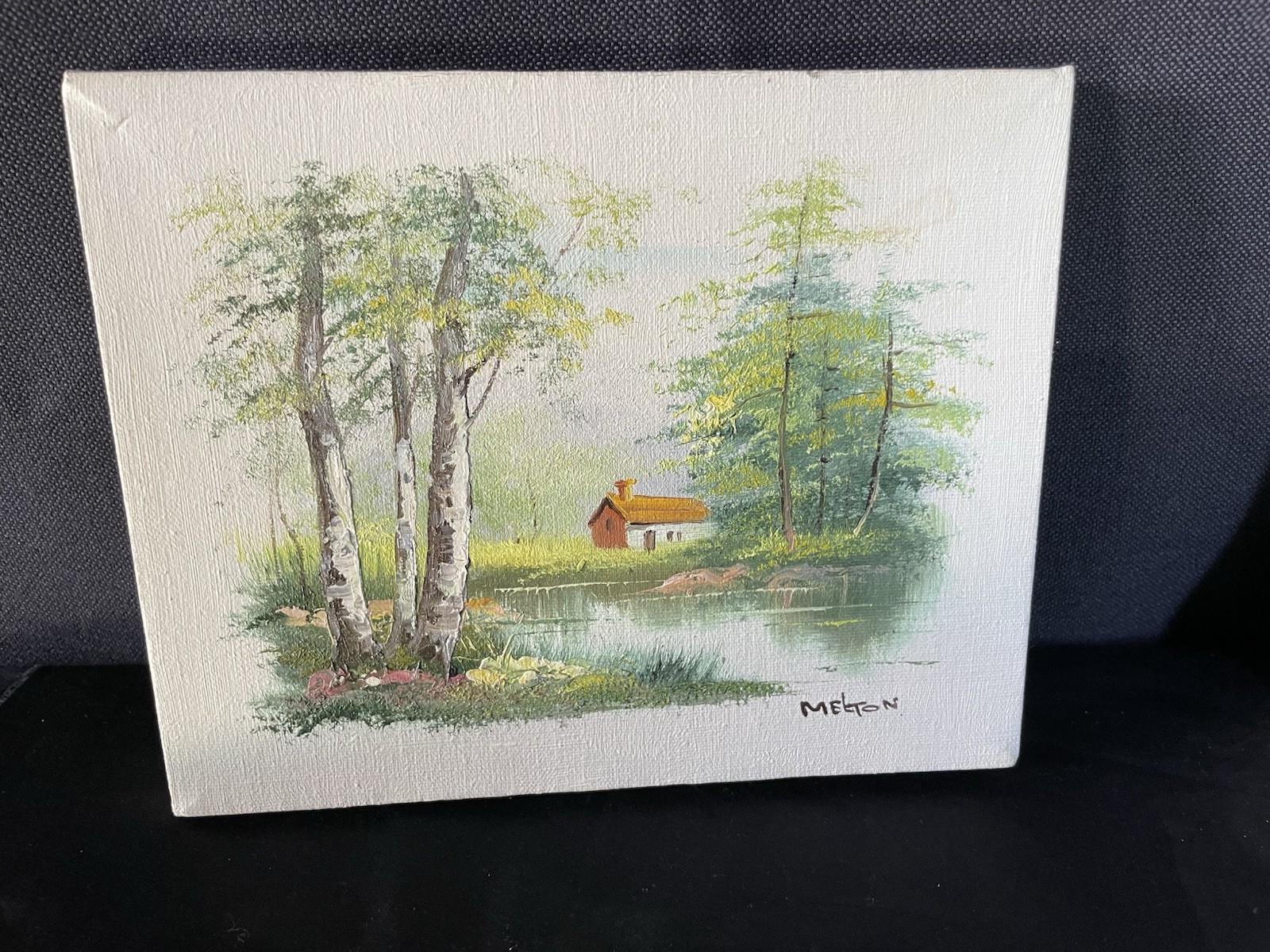 Melton Painting Cabin Woods Country On Canvas no Frame 8×10” (L43)