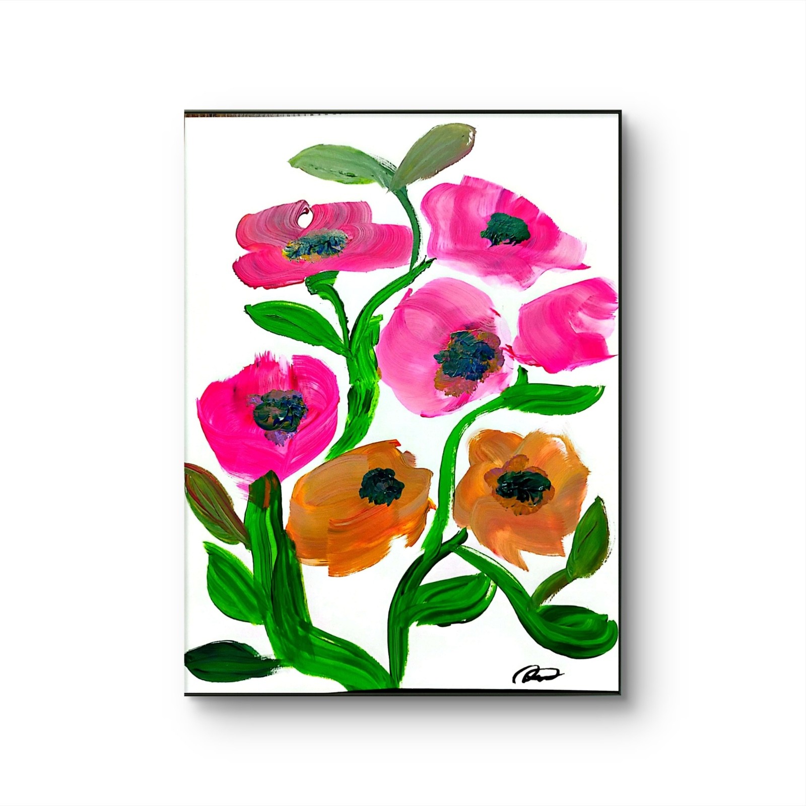 (FRAMED) Original art 14 X 11 Wild Flowers Mixed Media Abstract Expressionist