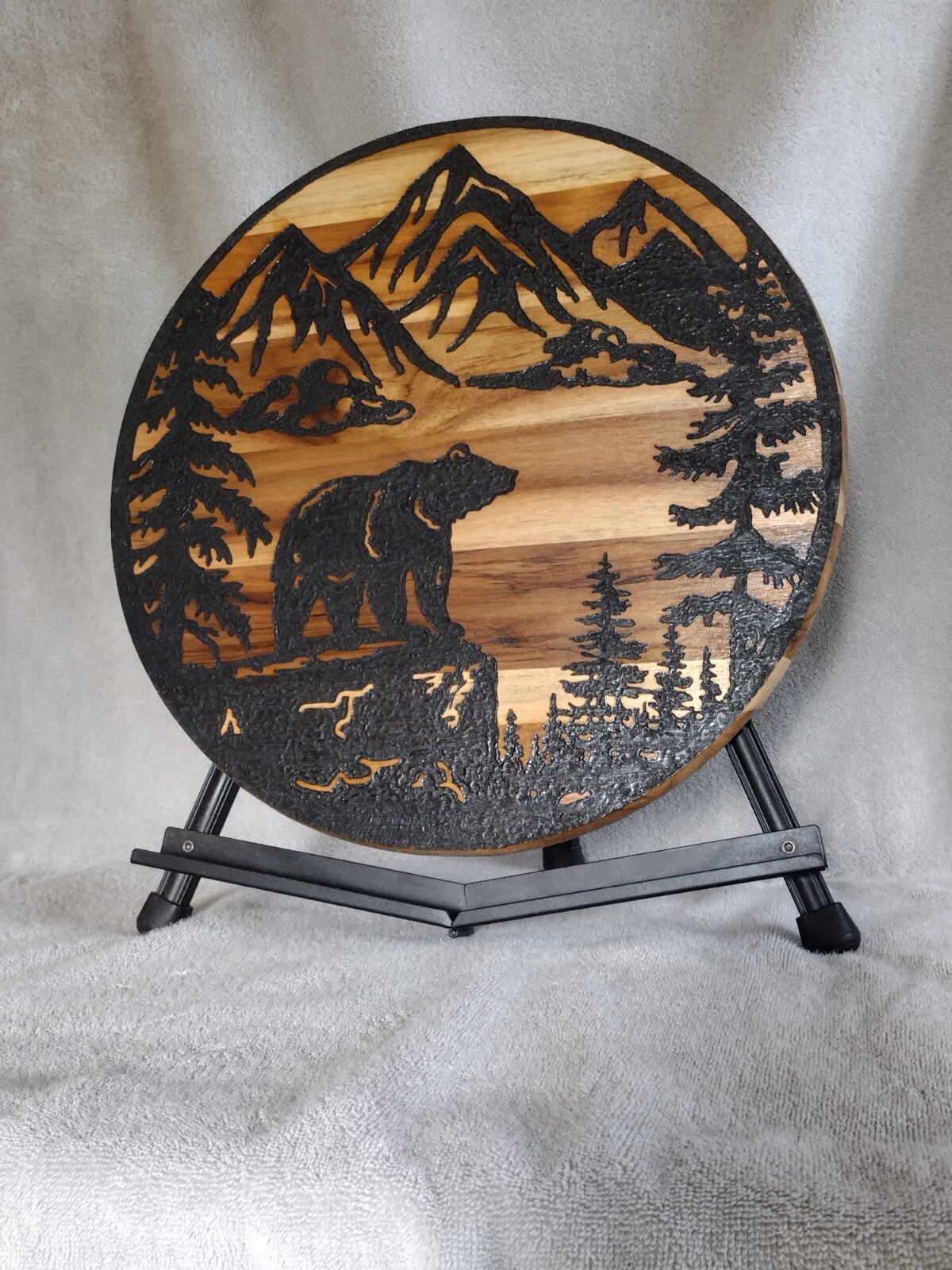 Solar Pyrography wood burning bear wildlife decor outdoors 