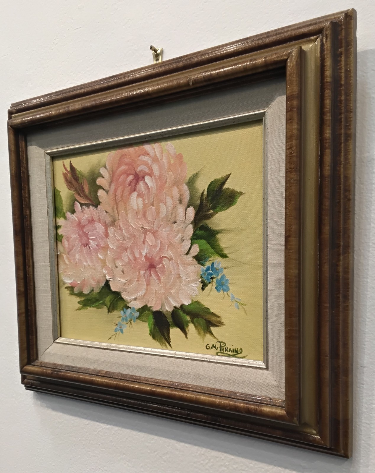 Vintage Framed Oil Painting 1984 Signed G M Piraino Floral Chrysanthemums Used