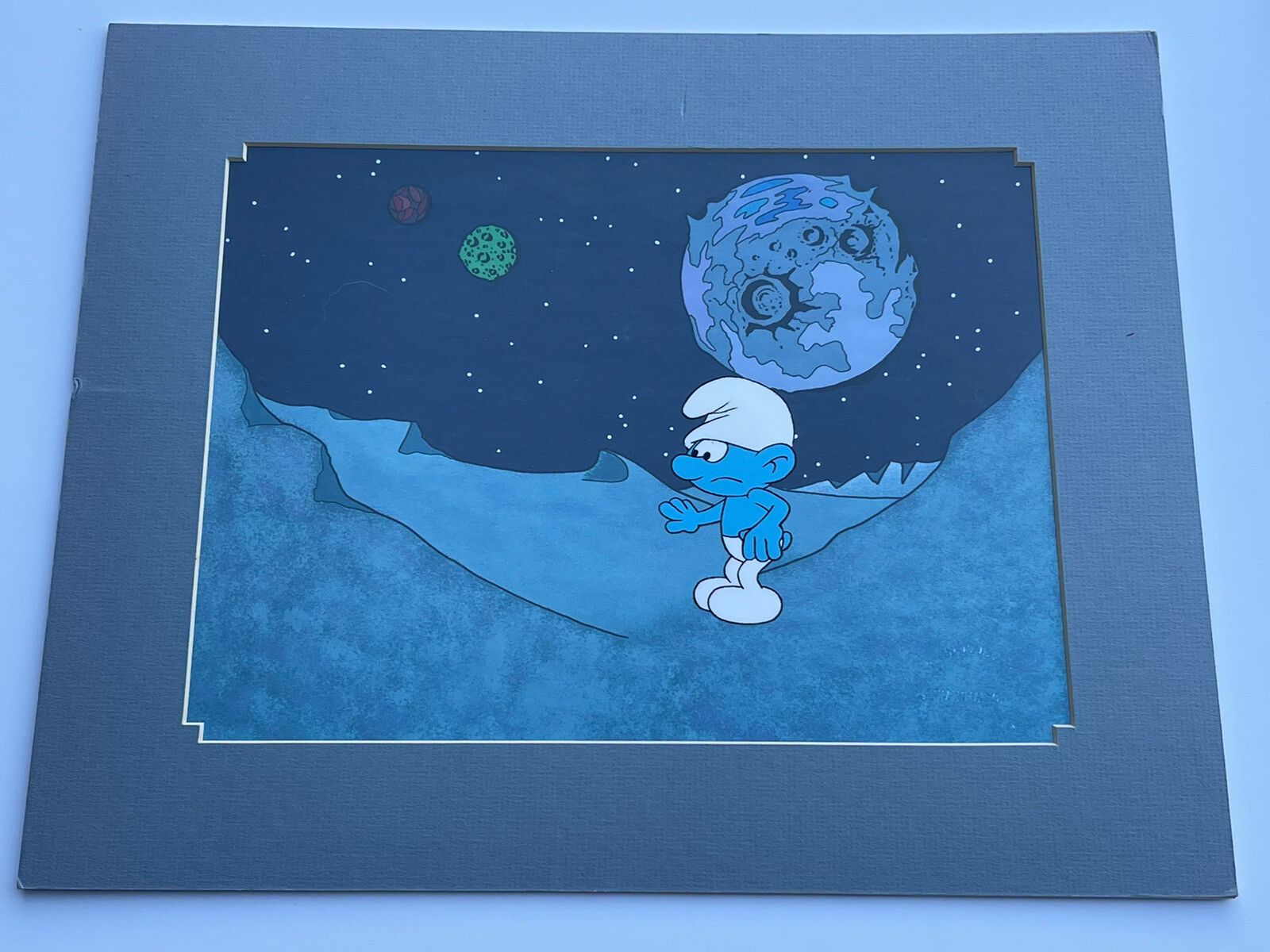 Smurf Cel Painting Rare Space Moon Vintage Animation Art Illustration Cartoon