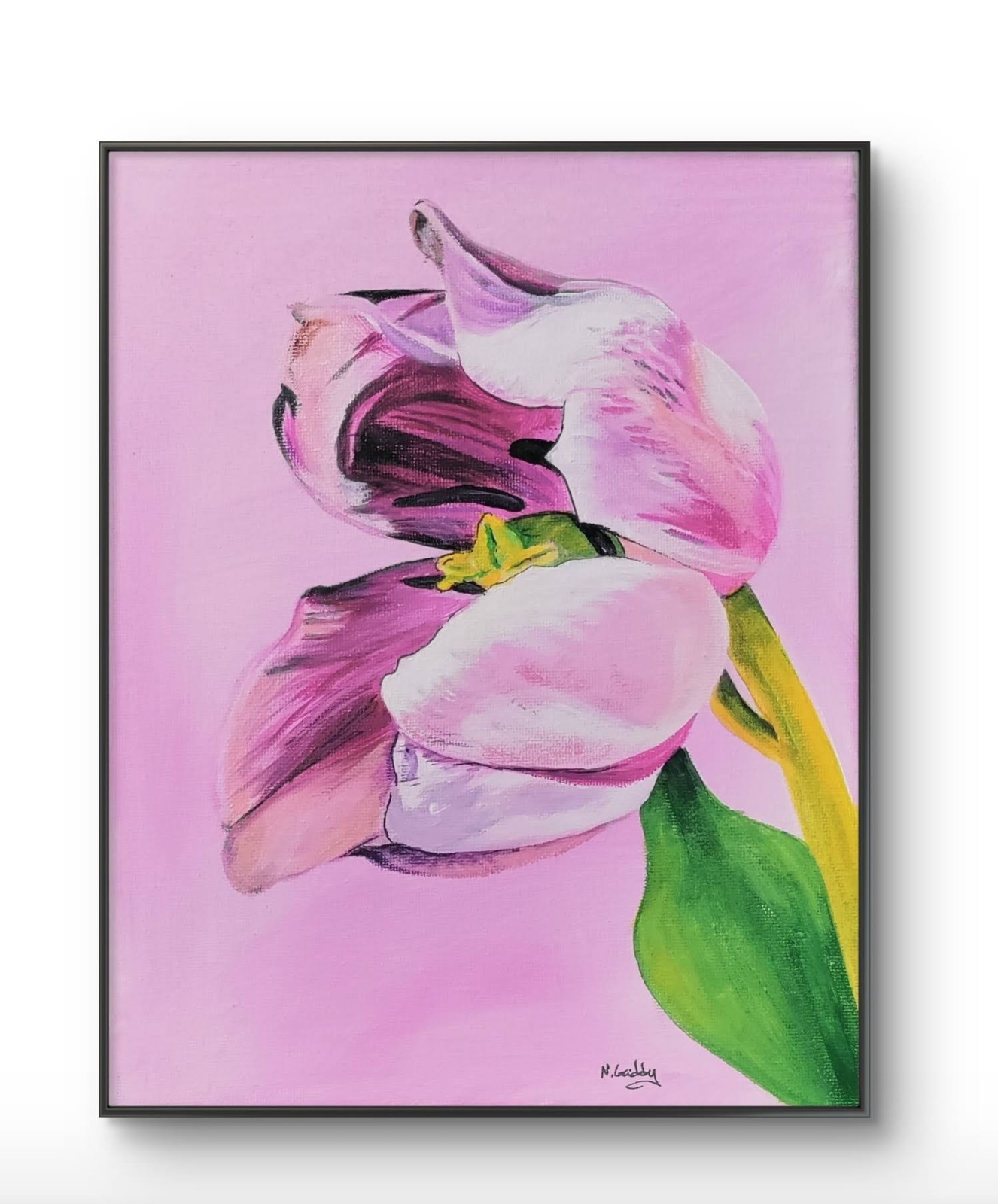 Original 8 X 10 Expressionism Pink Flower Acrylic Canvas Painting