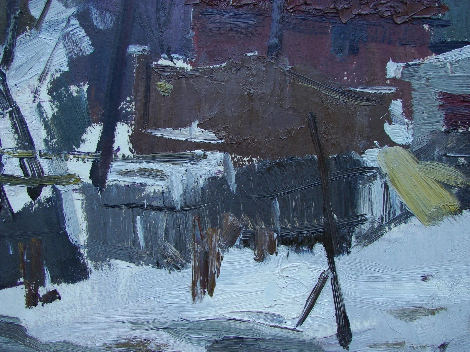 Ukrainian Soviet two Oil Paintings impressionism landscape house rider winter