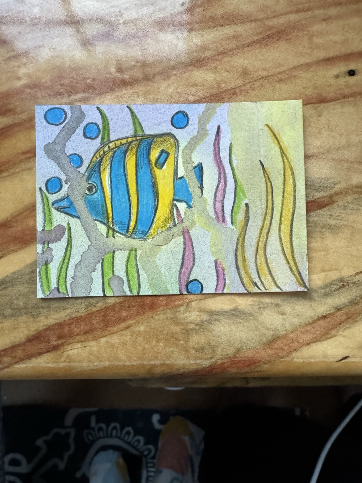 Aceo Original Art Trading Card, happy little fish in ocean, Art By Sommer Rayn