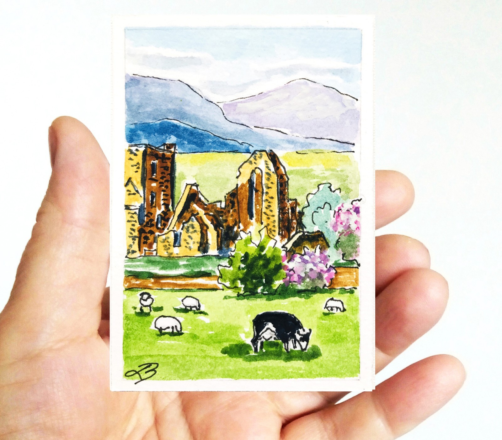ACEO Original Art Irish Old Castles Ireland Water Color Painting Irish Art