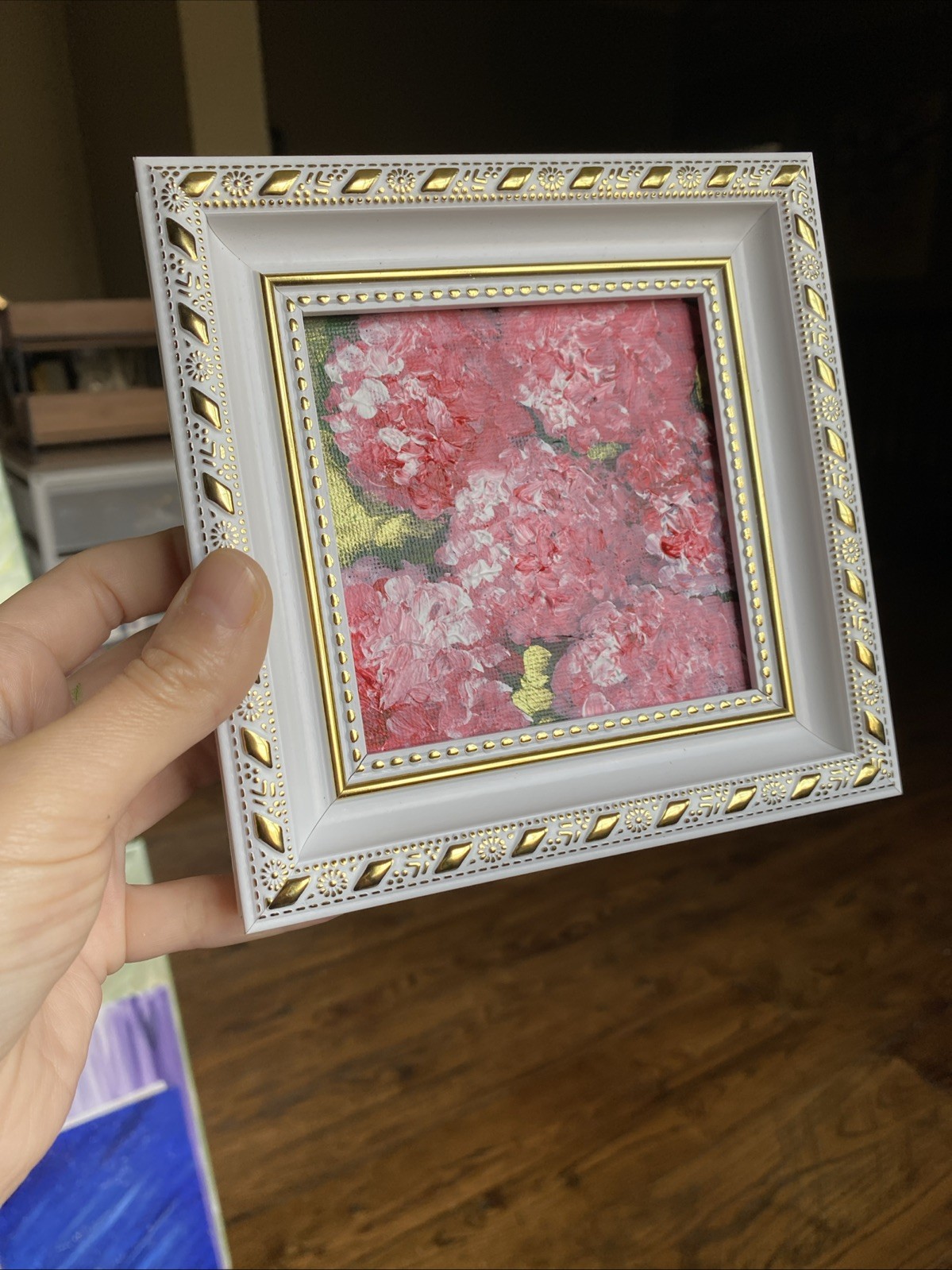 Hydrangea ,abstract Flower,Original Acrylic Painting On Canvas Panel,4/4 Framed