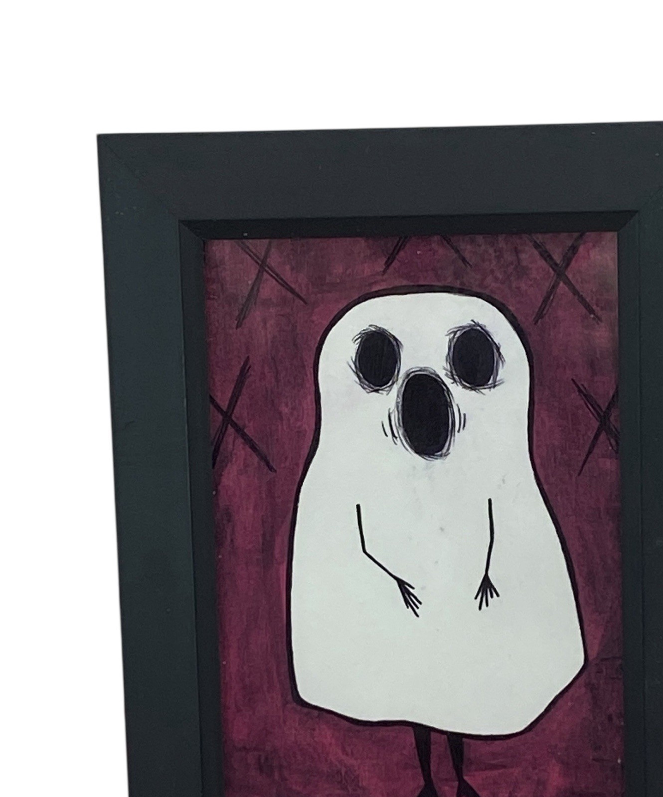 Original painting Ghost Ooak Framed Acrylic Halloween Spooky Cute gothic Art #3