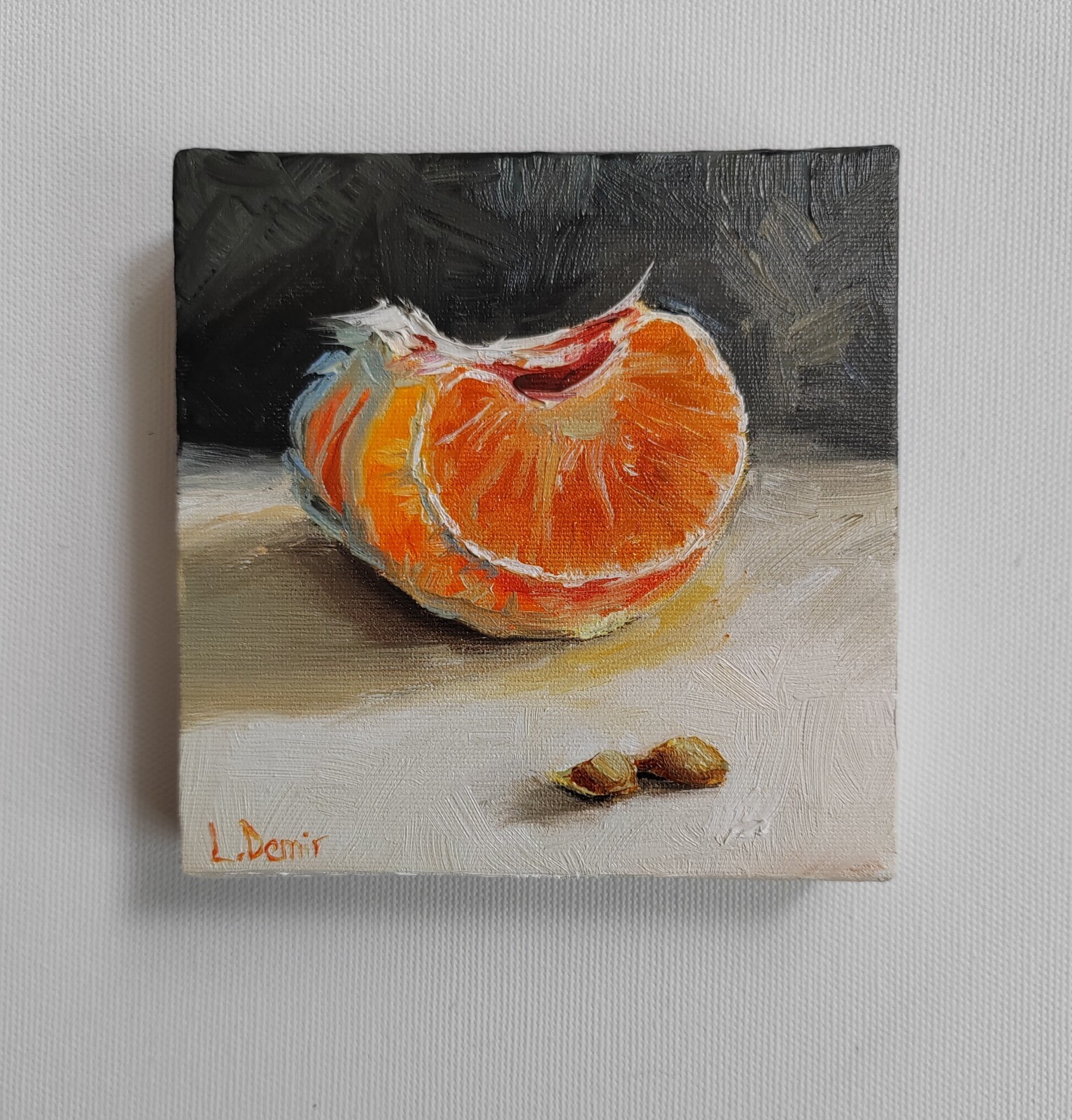 Tangerines slice fruit still life oil painting realistic citrus wall decor 4×4″