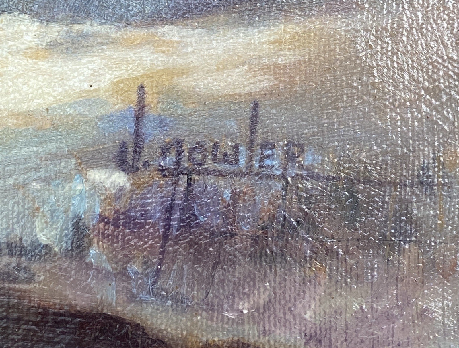 Original Oil Painting, Winter Landscape; Trees & Creek, Signed J Fowler 25″x21″