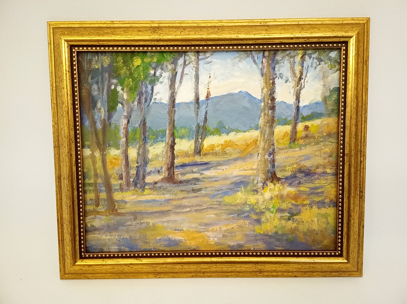 Original oil painting landscape trees path framed Nancy Knowles