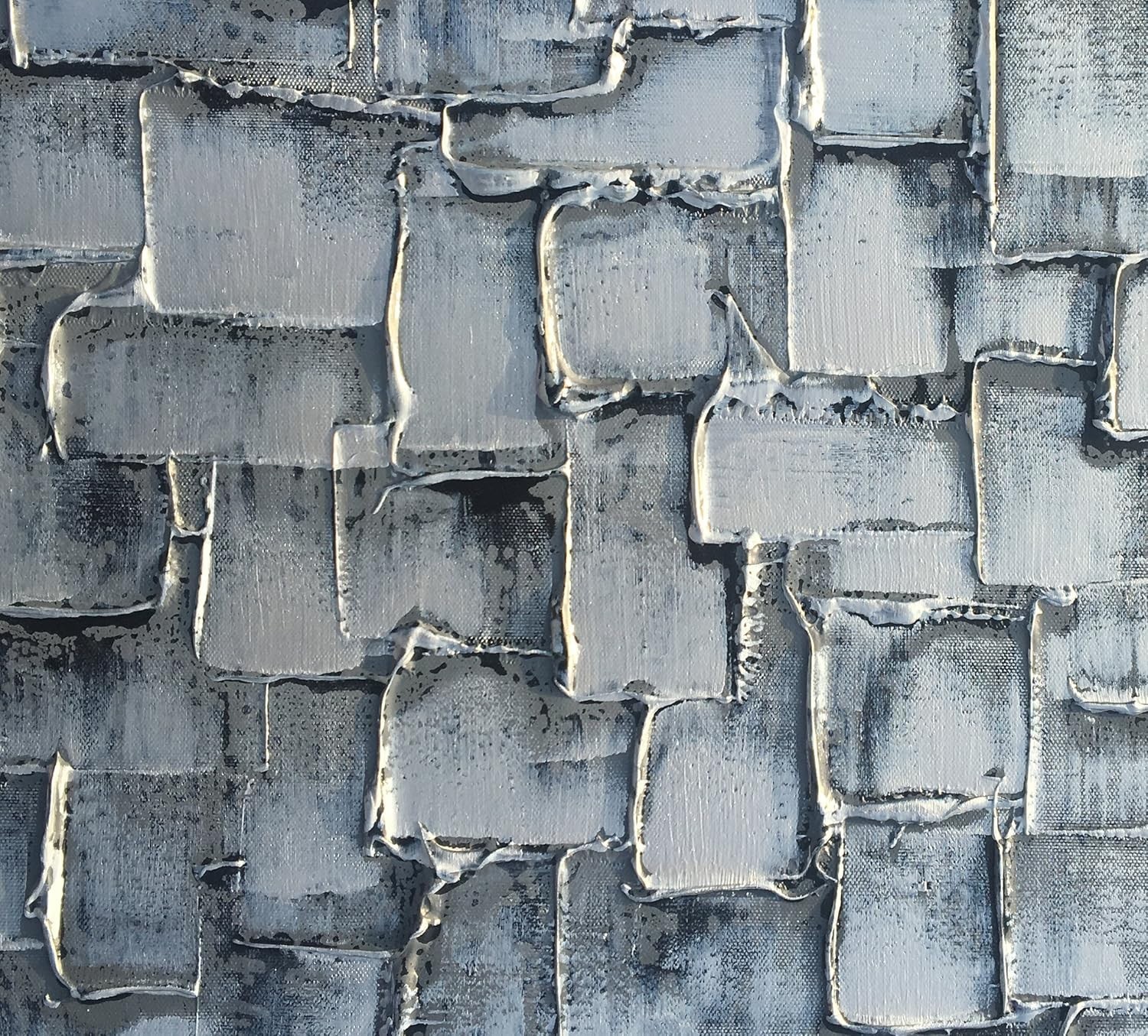 Textured Abstract Squares Canvas Wall Art Hand Painted Modern Silver Oil Pain…