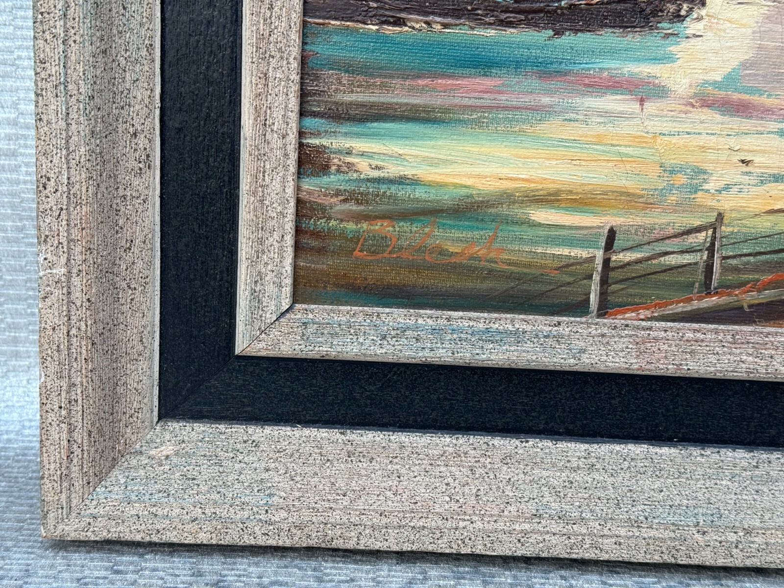BLECK SIGNED PARIS FRANCE OIL PAINTING CITISCAPE RIVER SEINE WALKING FIGURES ART