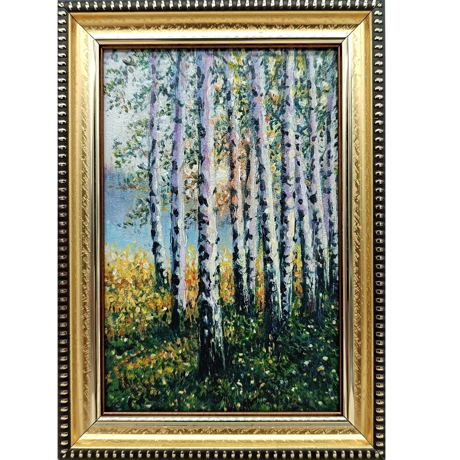 Birch Trees Original Oil Painting 4×6 Framed Signed Forest Landscape Wall Art