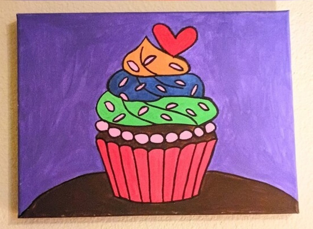 Hand Painted Cupcake Canvas Painting Cute Pop Art Kitchen Decor Colorful Acrylic