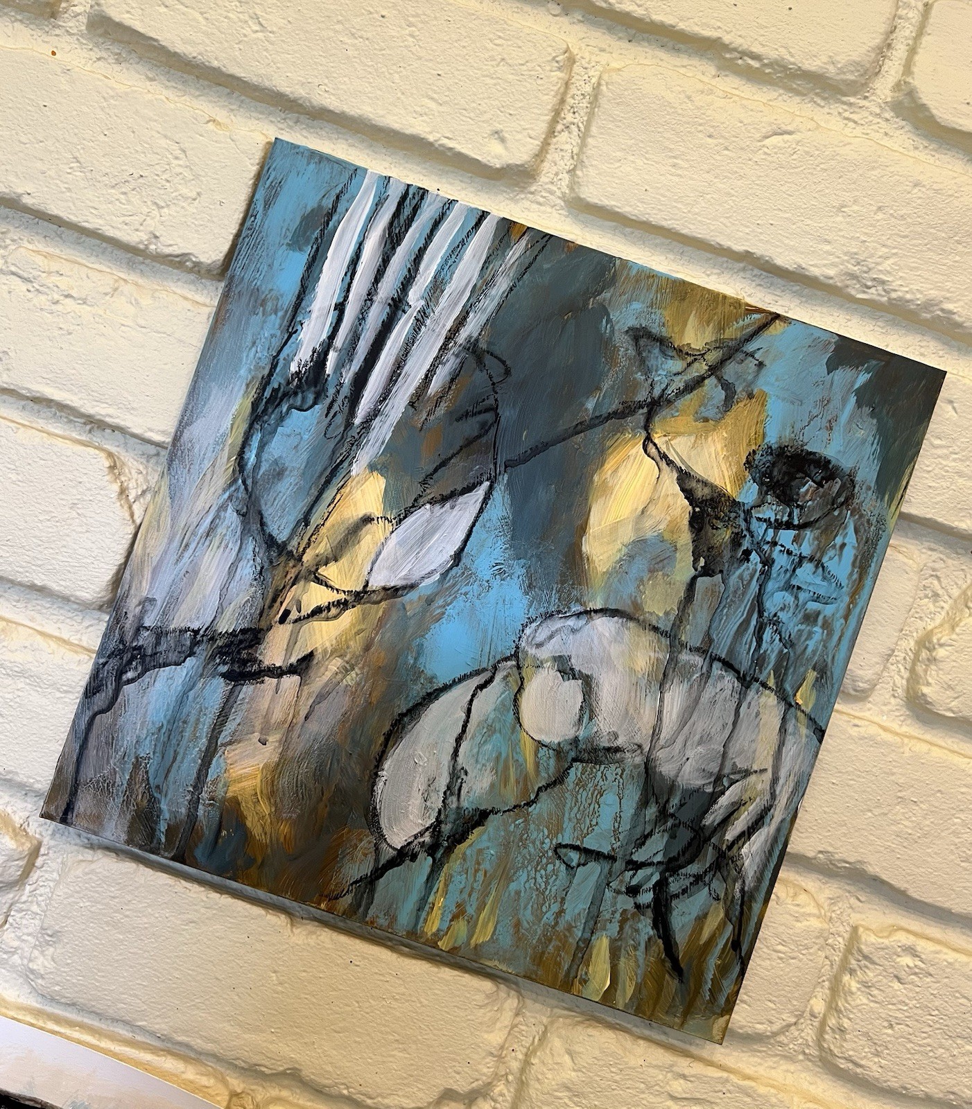 Artwork – original unframed abstract painting Blue and Yellow Wall Art
