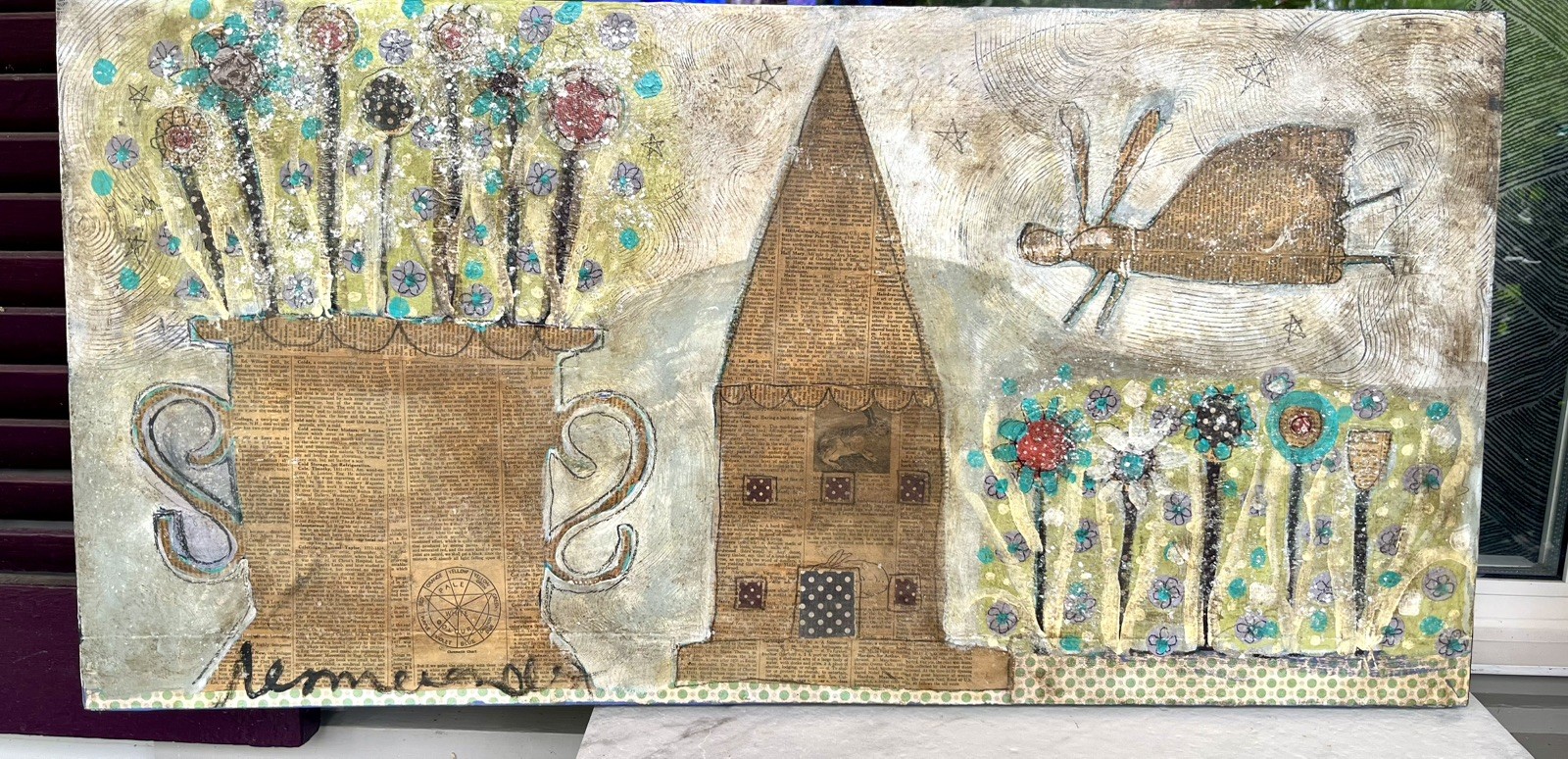 Laurie Messerol One of a kind mixed media on canvas «The PlaceThat» 18 × 36″