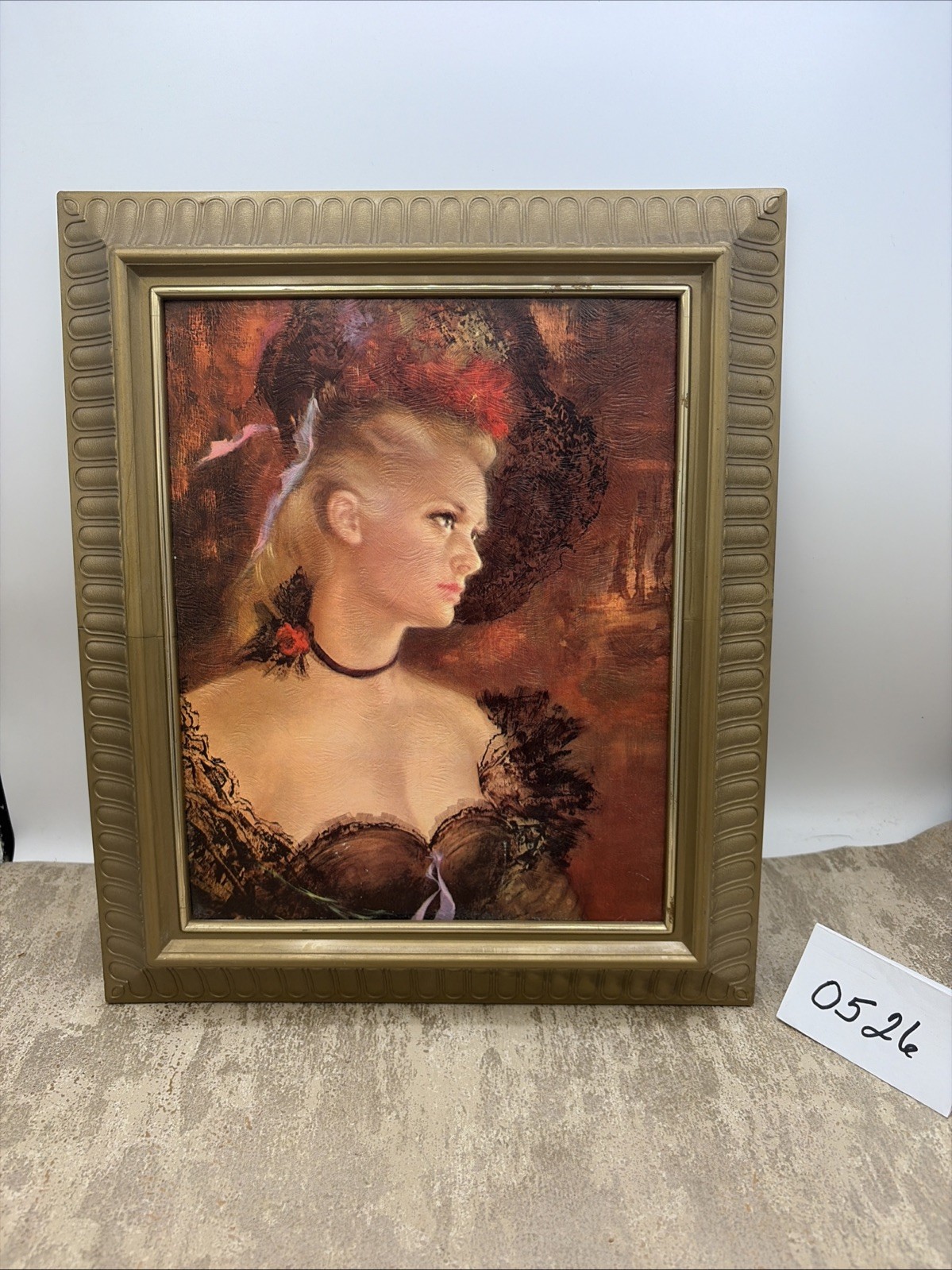 Pretty Lady Art In Plastic Frame Printed Oil Painting 10.75”X 12.75”