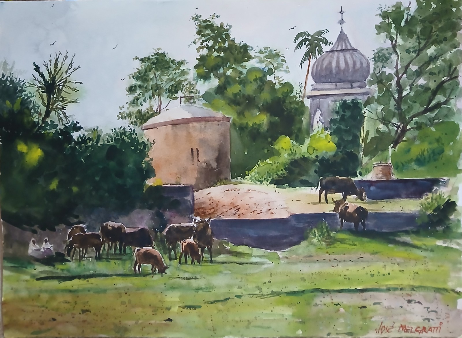 Original Painting in Watercolor «Punchari, India » 15″x 11″ NOT A PRINT