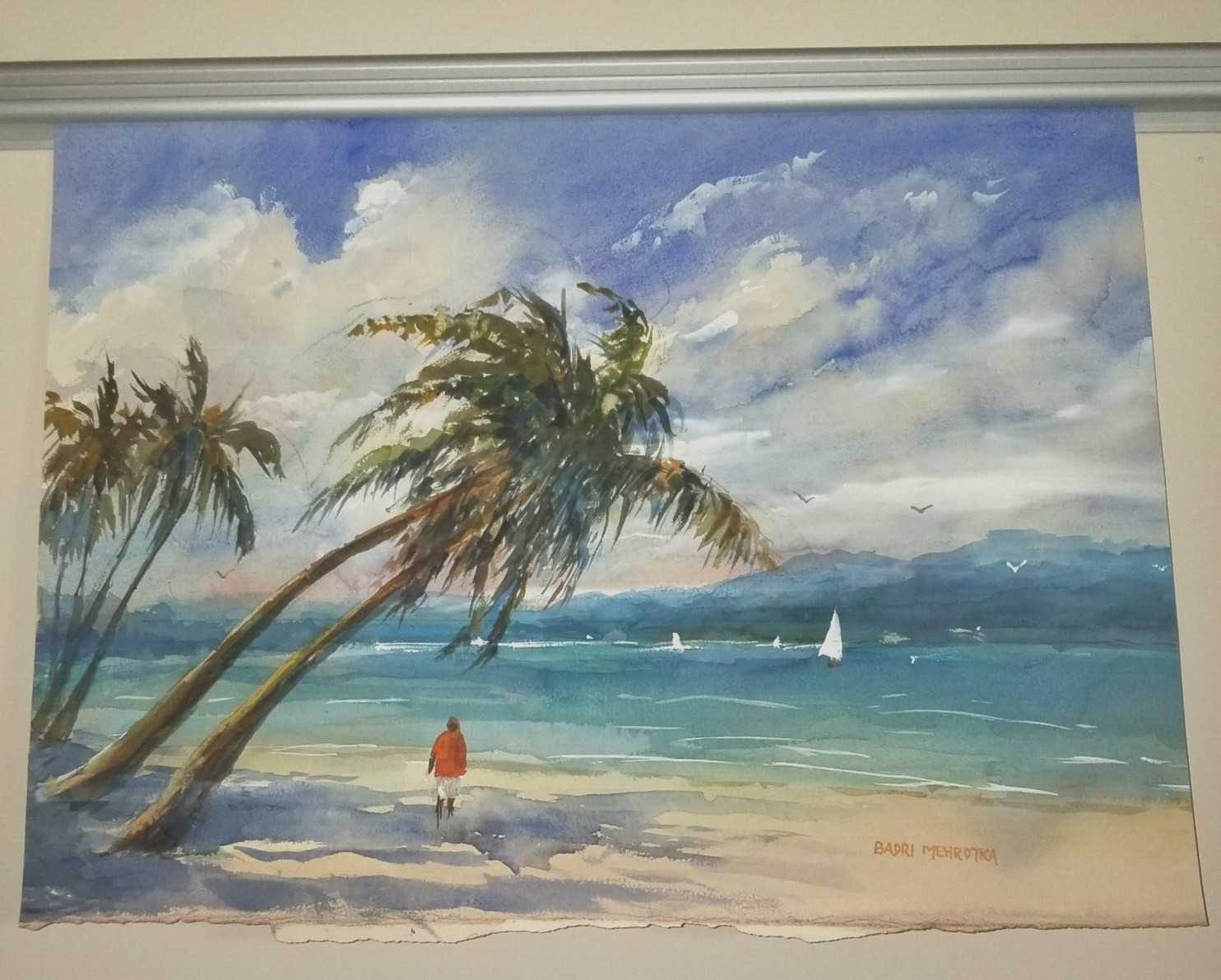 Original Badri Mehrotra Watercolor on Paper Tropical Landscape 15 x 20 Unframed