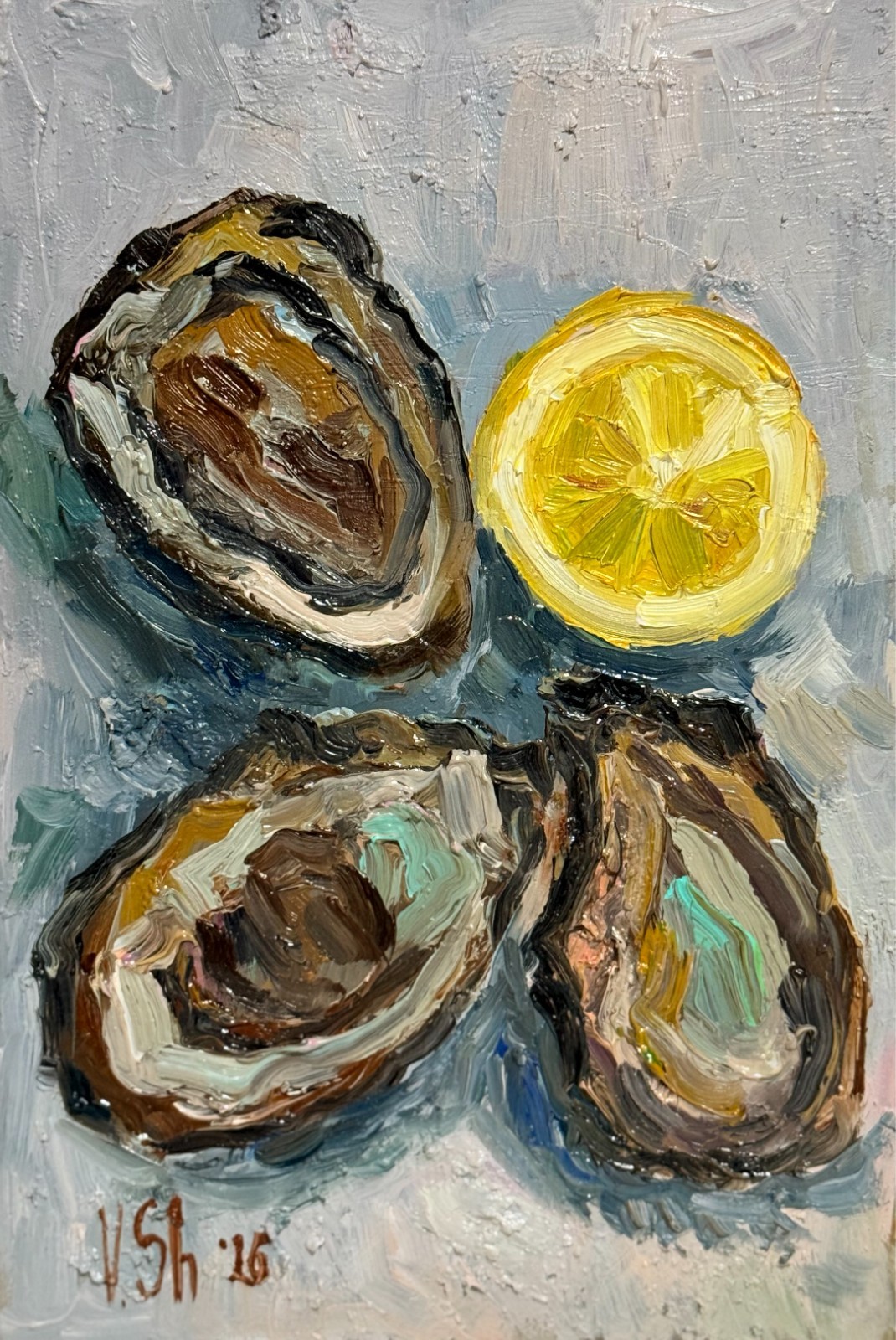 Oysters Original Oil Painting Fish Seafood Art Still life Kitchen Signed 8×5.5