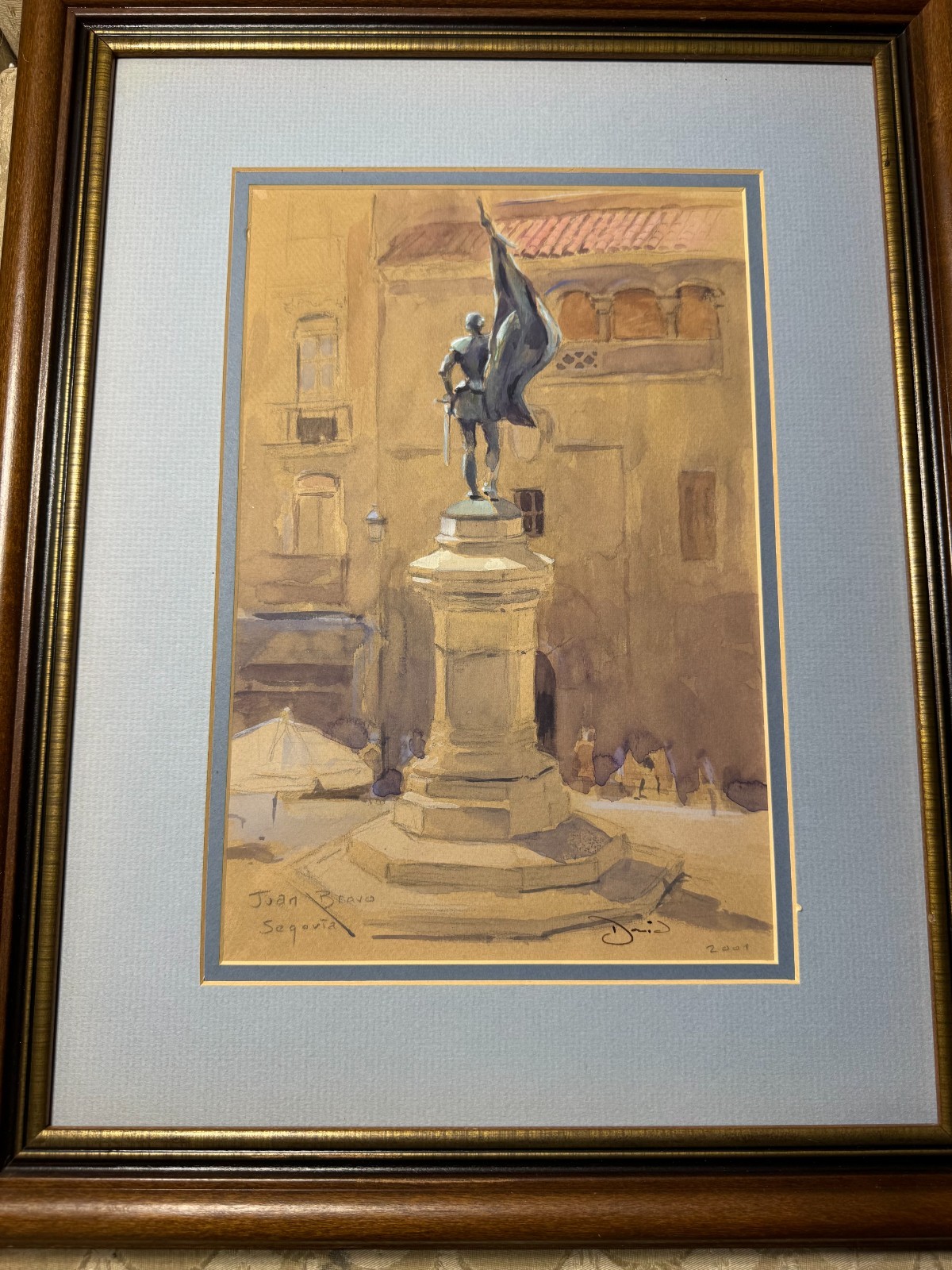 David Brankley? «City Square Segoviz Spain» Mixed Media Painting – Signed/Framed