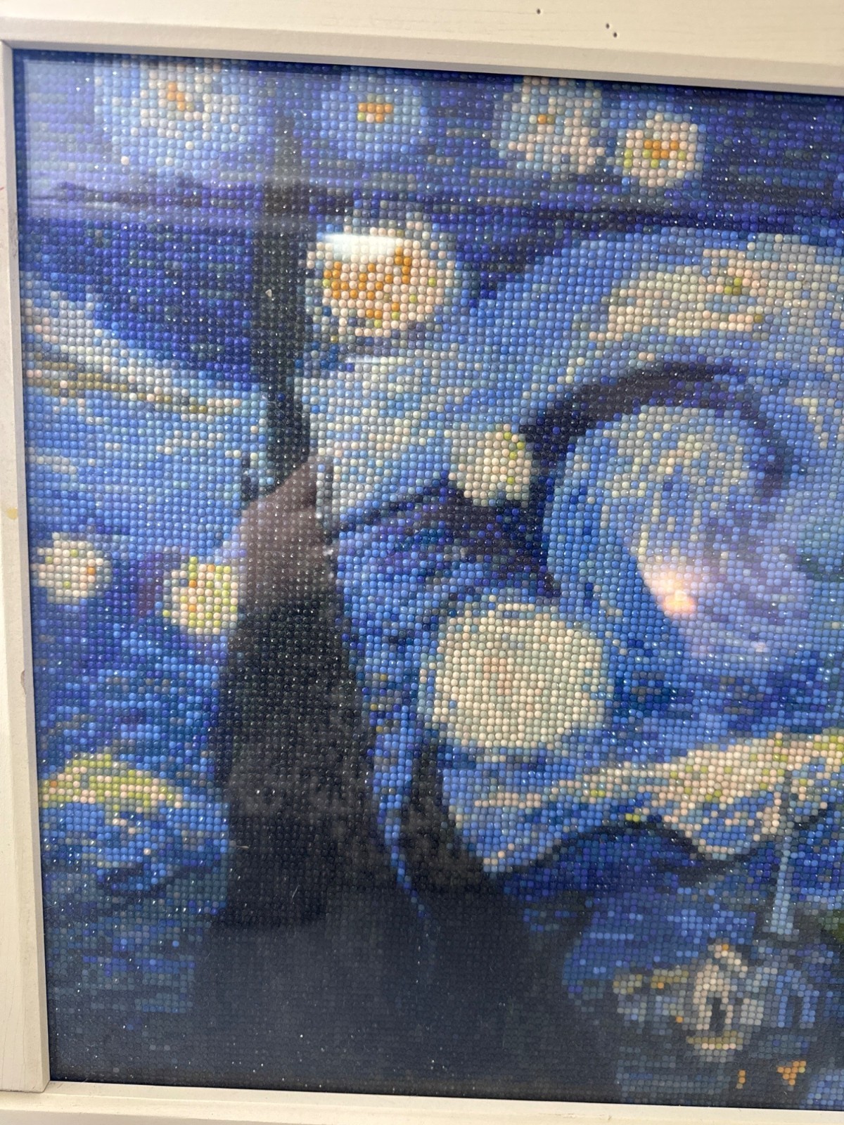Framed «Starry Night» Mosaic Art With White Wooden Frame 19″ X 24″ Diamond Paint