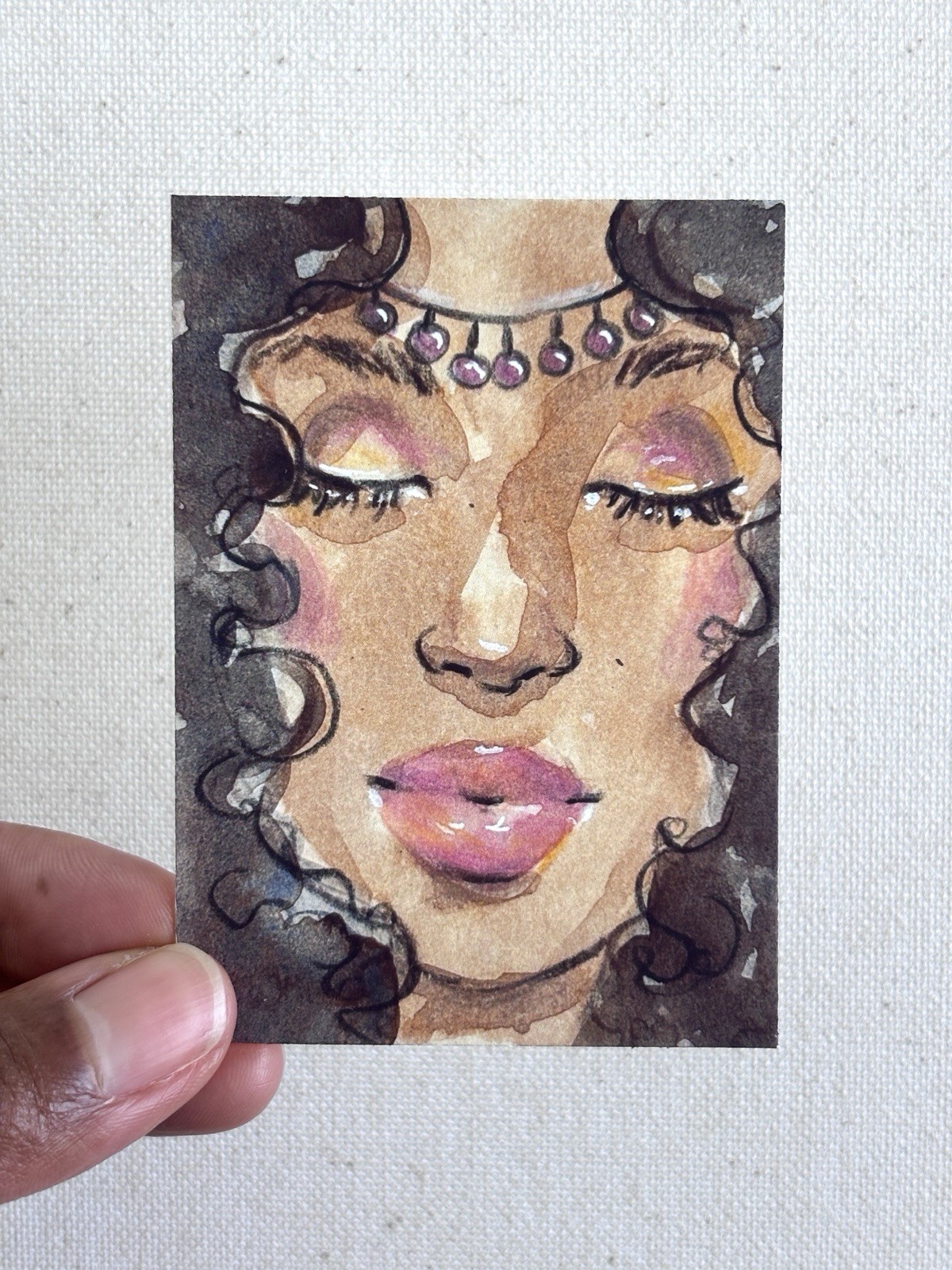 ACEO PRINT, Woman, Girl, Mini Art Painting, Abstract Portrait
