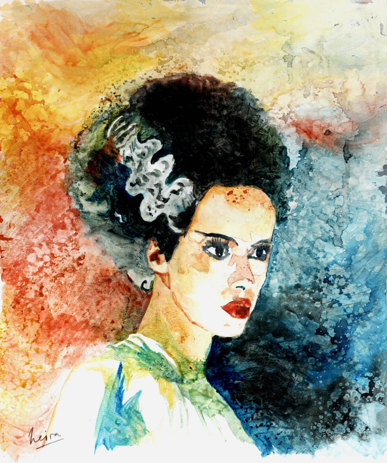 FRANKENSTEIN BRIDE ! ELSA LANCHESTER ! HORROR ! MARCELO NEIRA ORIGINAL ART wCOA