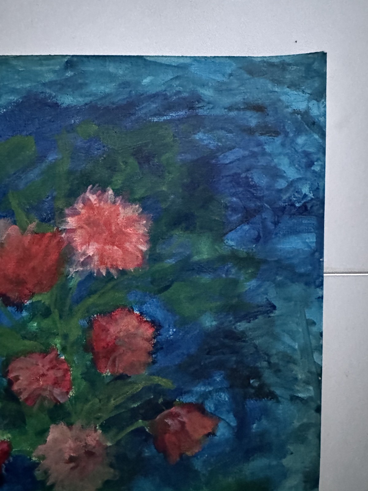 Vintage Acrylic on Paper Painting 1970s Still Live Flowers Outsider Art 14 x 11