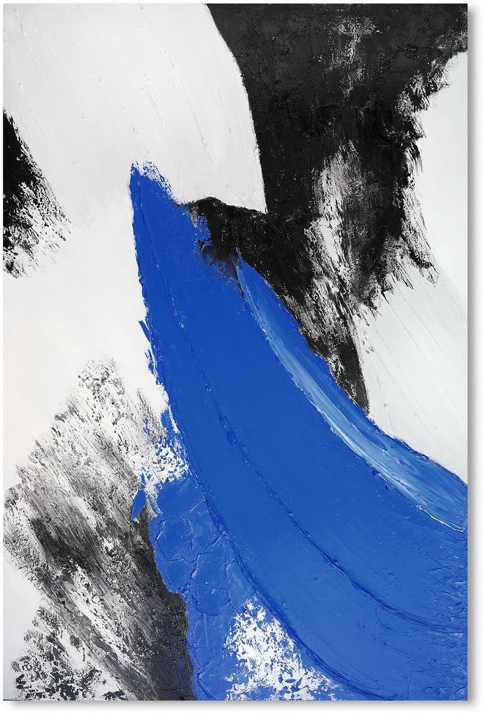 YPY Blue Abstract Canvas Wall Art 16×24 Hand-Painted Minimalist Black and White
