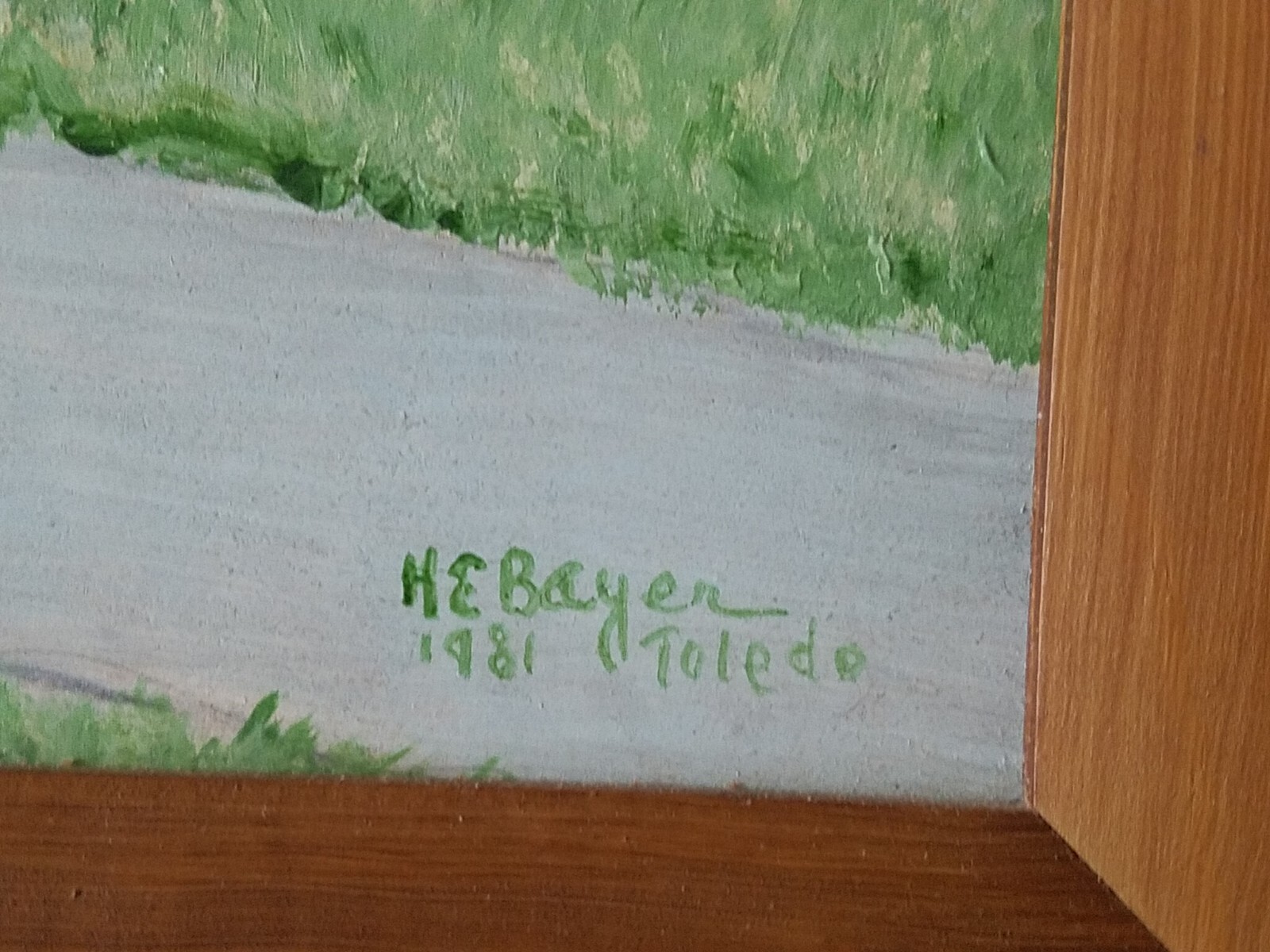 Harold Everett Bayer, Toldeo Ohio painting primitive folk farm landscape cows