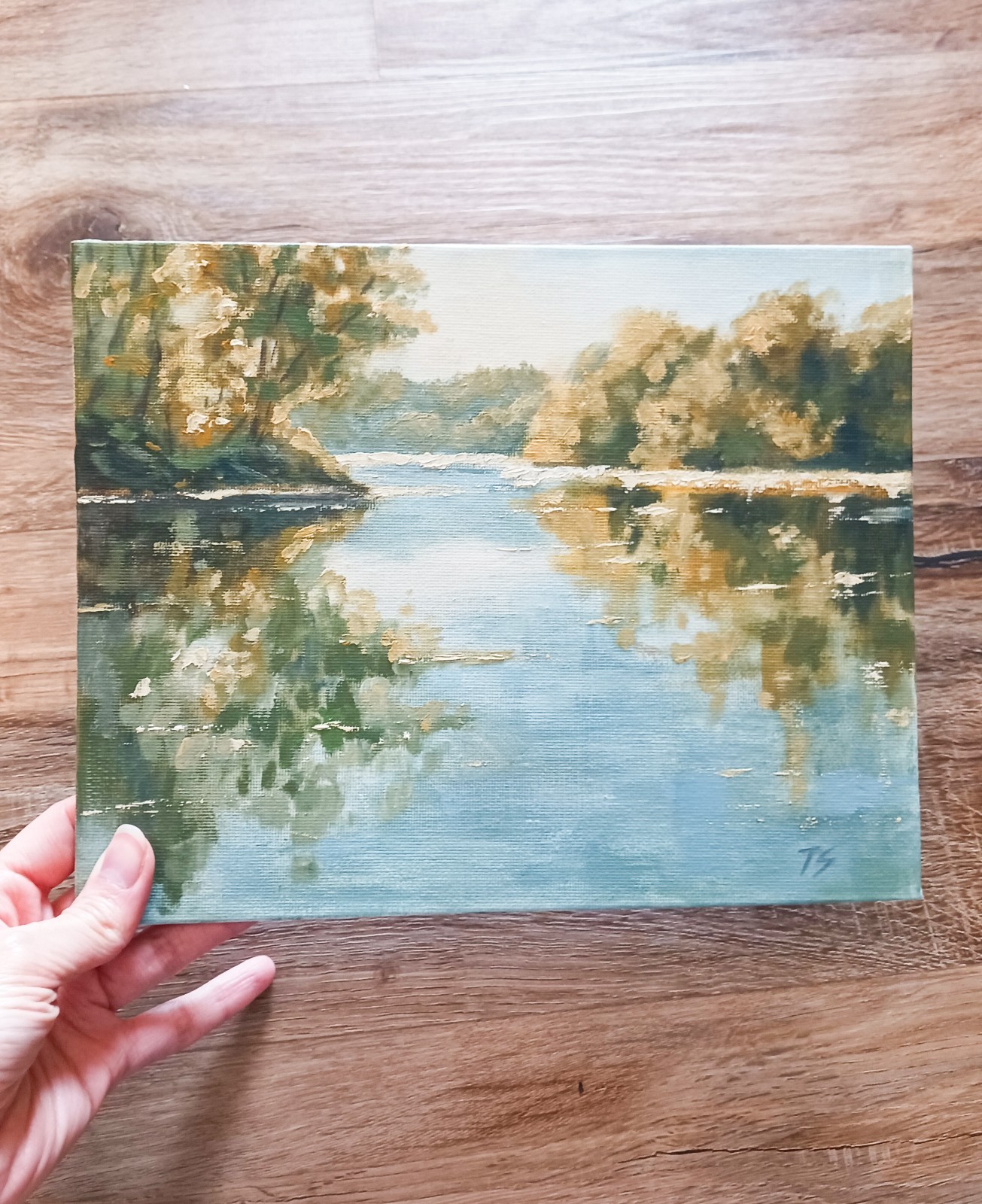 Lake Forest ORIGINAL Oil Painting Modern River Reflection Water Fine Art 8″x10″