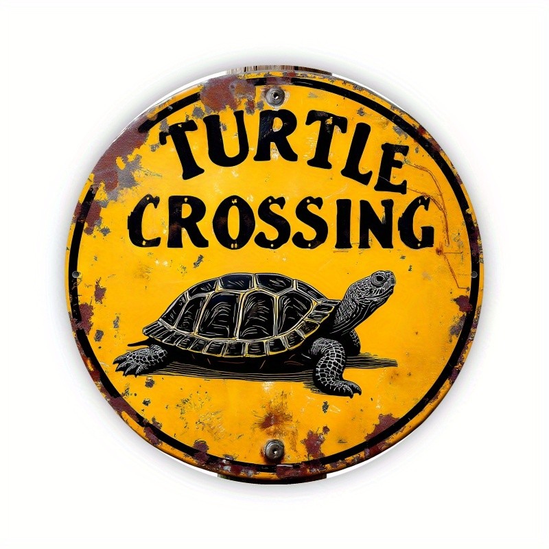 Turtle Crossing Vintage Style Round Metal Sign 7.8 Inch