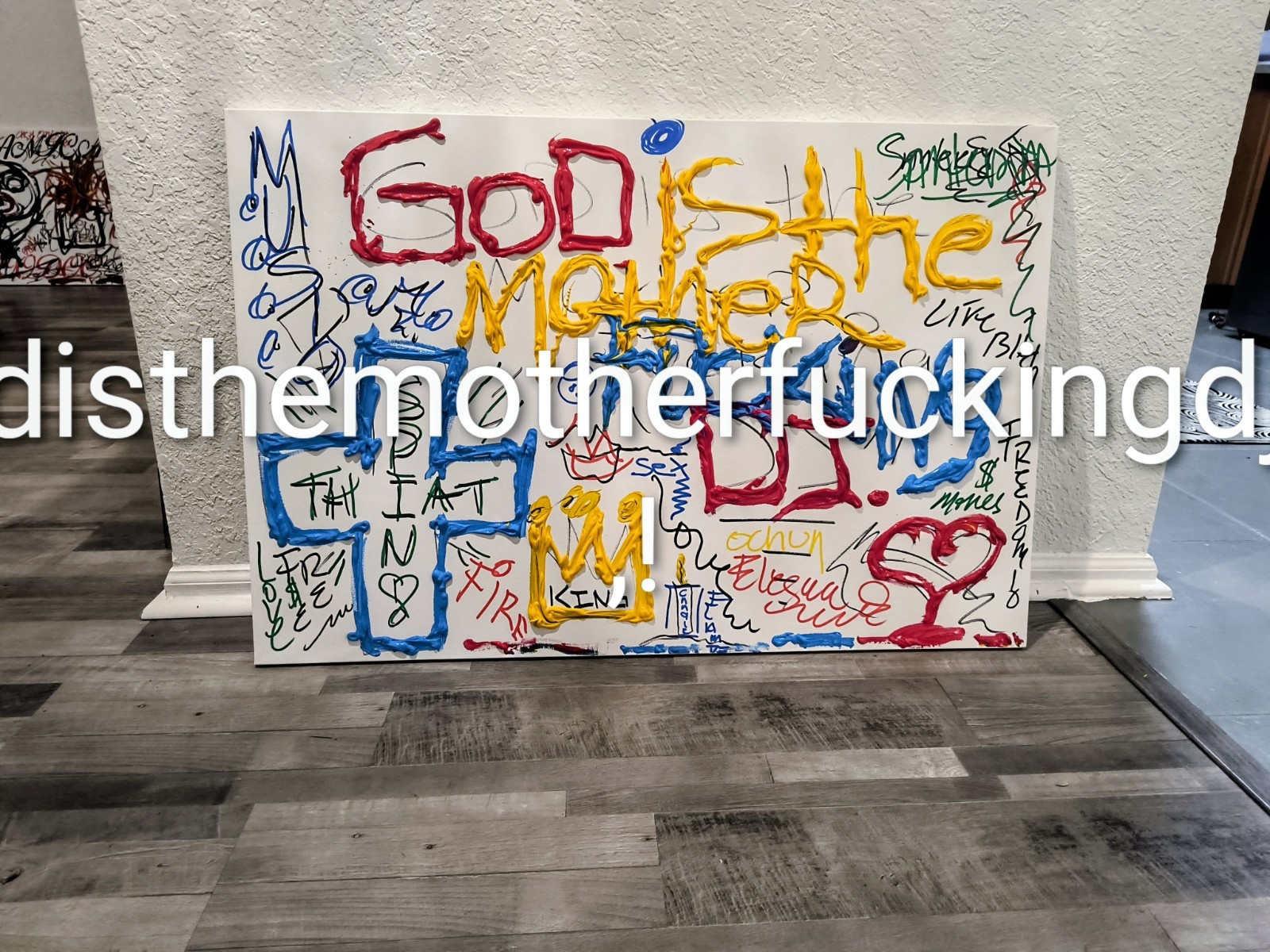 God is the, DJ,by Trey Coppland Abstract Graffiti Acrylic Painting, Signed