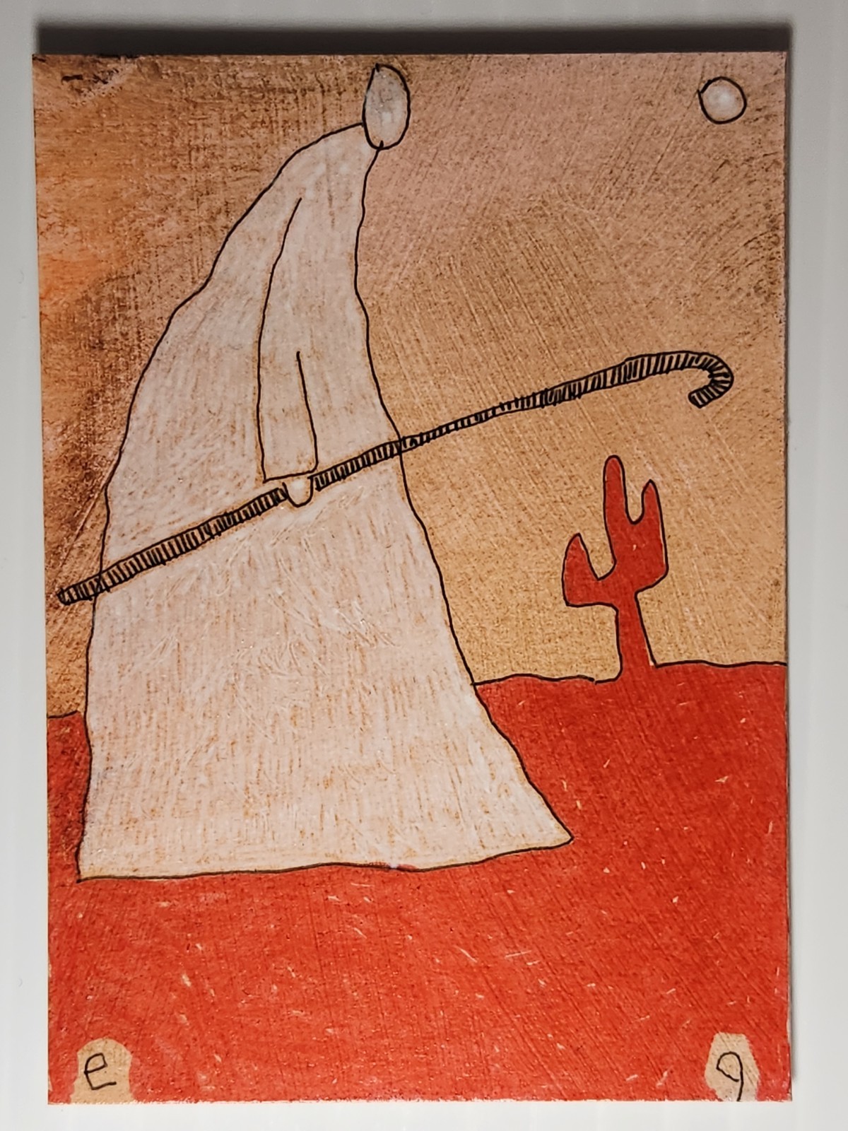 e9Art ACEO man in desert outsider art brut naive