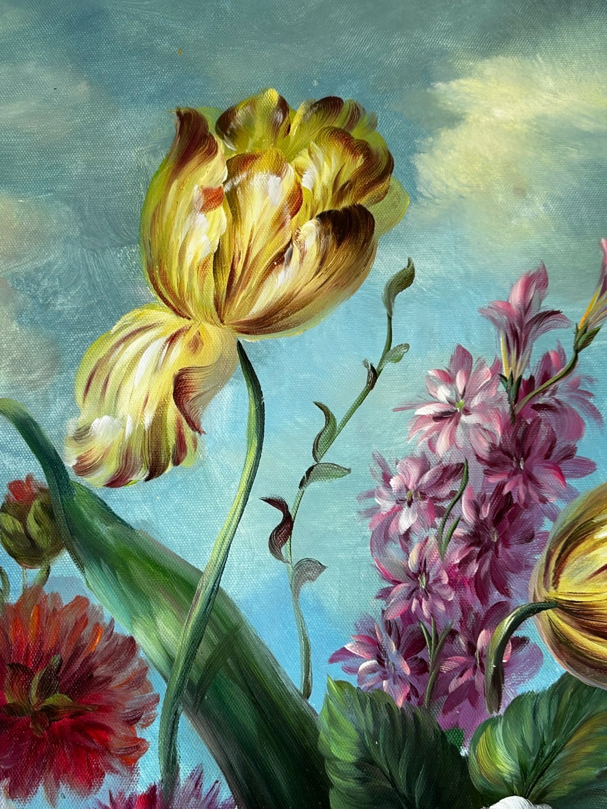 Hand Embellished LARGE 36»X48» Giclee Stretched Canvas Floral Painting Signed