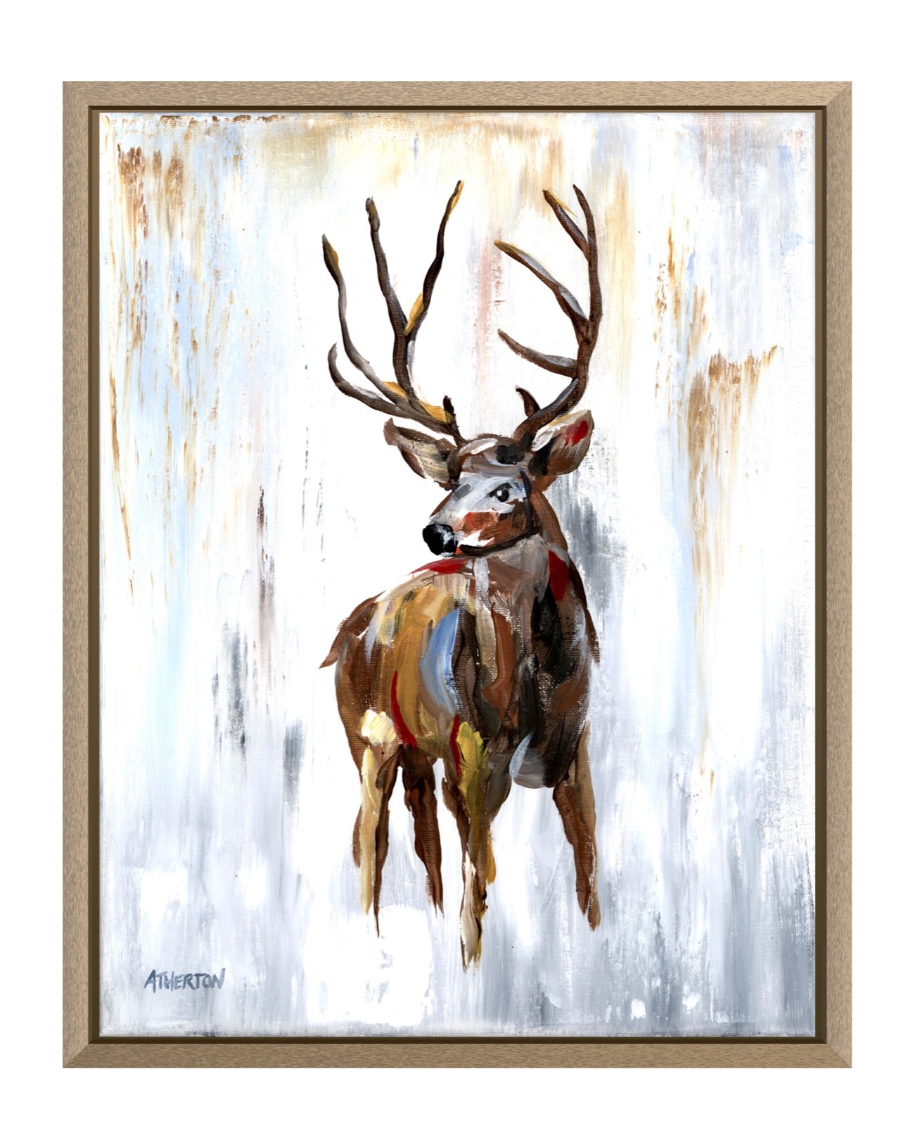 Atherton 11×14 Original Expressionism Acrylic Painting «Deer snow forest» signed