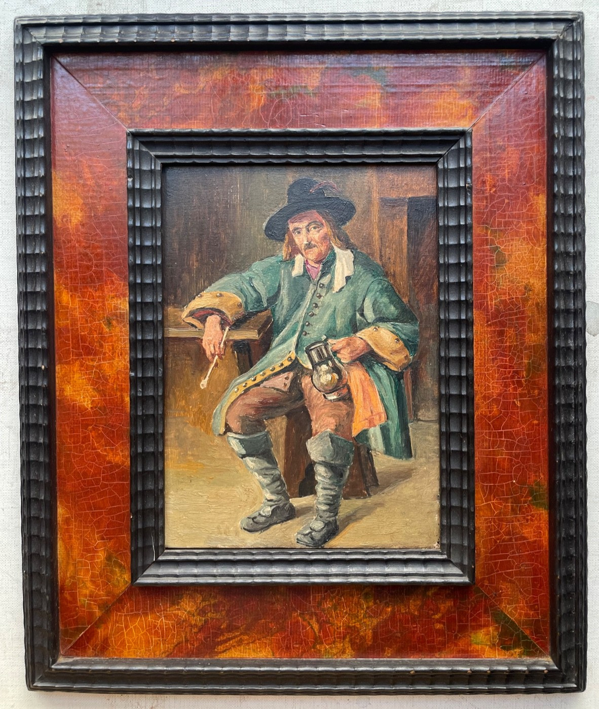 1800’s – Dutch Oil on Panel – PORTRAIT OF A MAN SMOKING PIPE