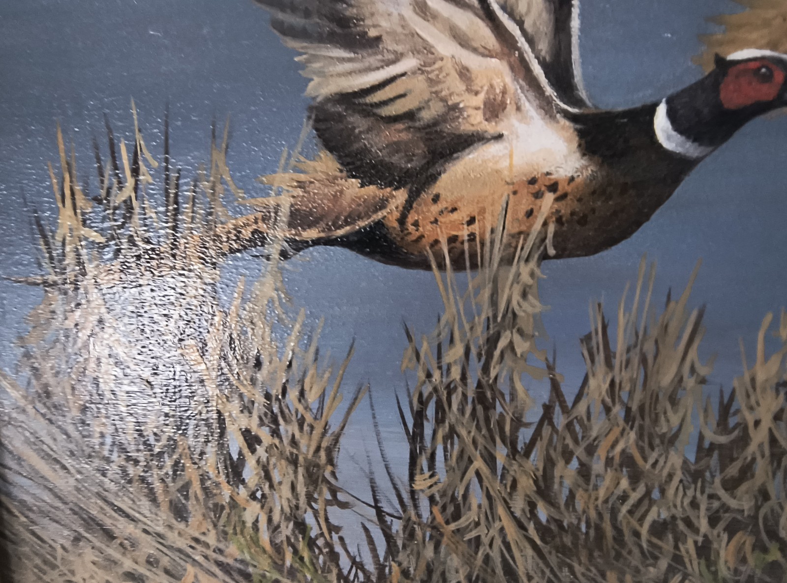 RON KLEIBER RESTING TIME Signed Acrylic Oil Painting, Hunting Dogs & Pheasants