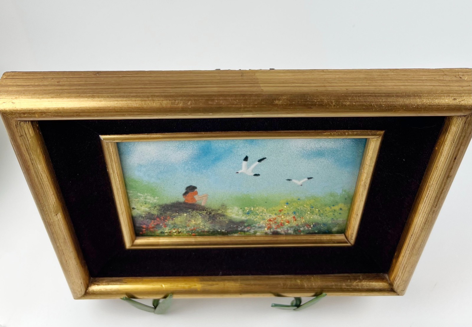Framed signed original enamel on copper painting Wood velvet Gallery Wall art