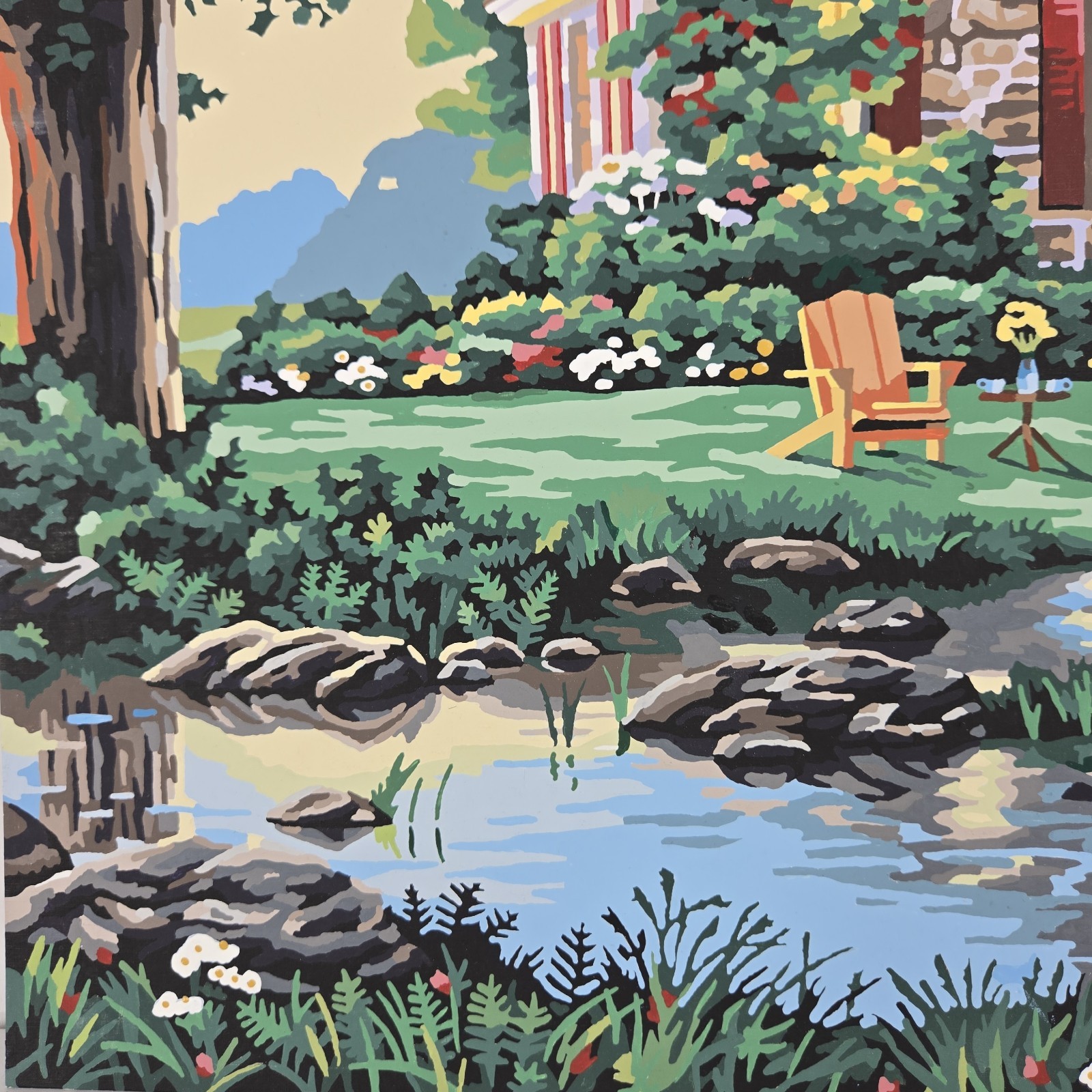 Summer Cottage Paint By Number Finished Acrylic Painting Golden Dogs Lake 20×16