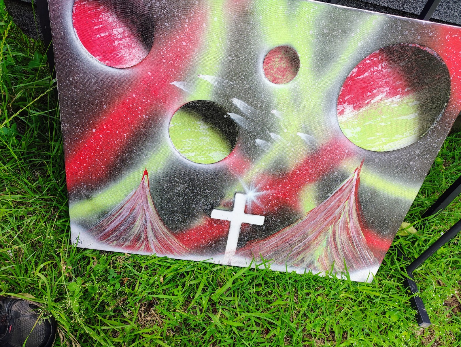 Signed Abstract Outer Space Planets Painting, Unframed Single Piece
