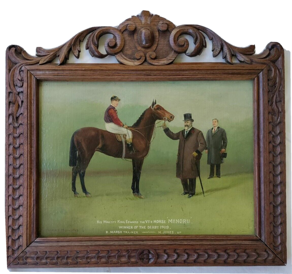 Charles Munnings (UK) O/B 1909 Epsom Derby Winner Minoru w/ King Edward VII