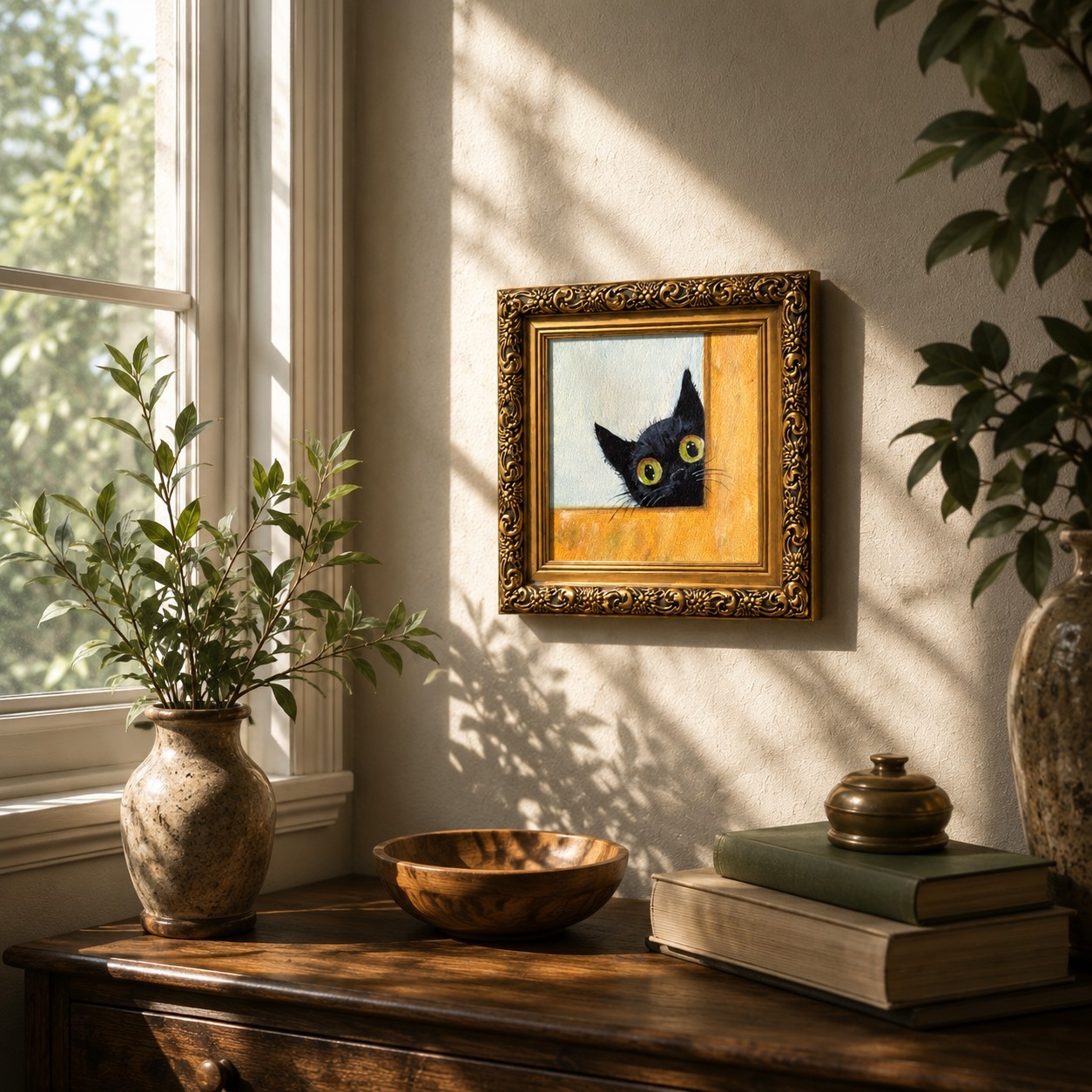 ORIGINAL Oil Painting Black Cat Handmade Miniature Contemporary Wall Art Animals