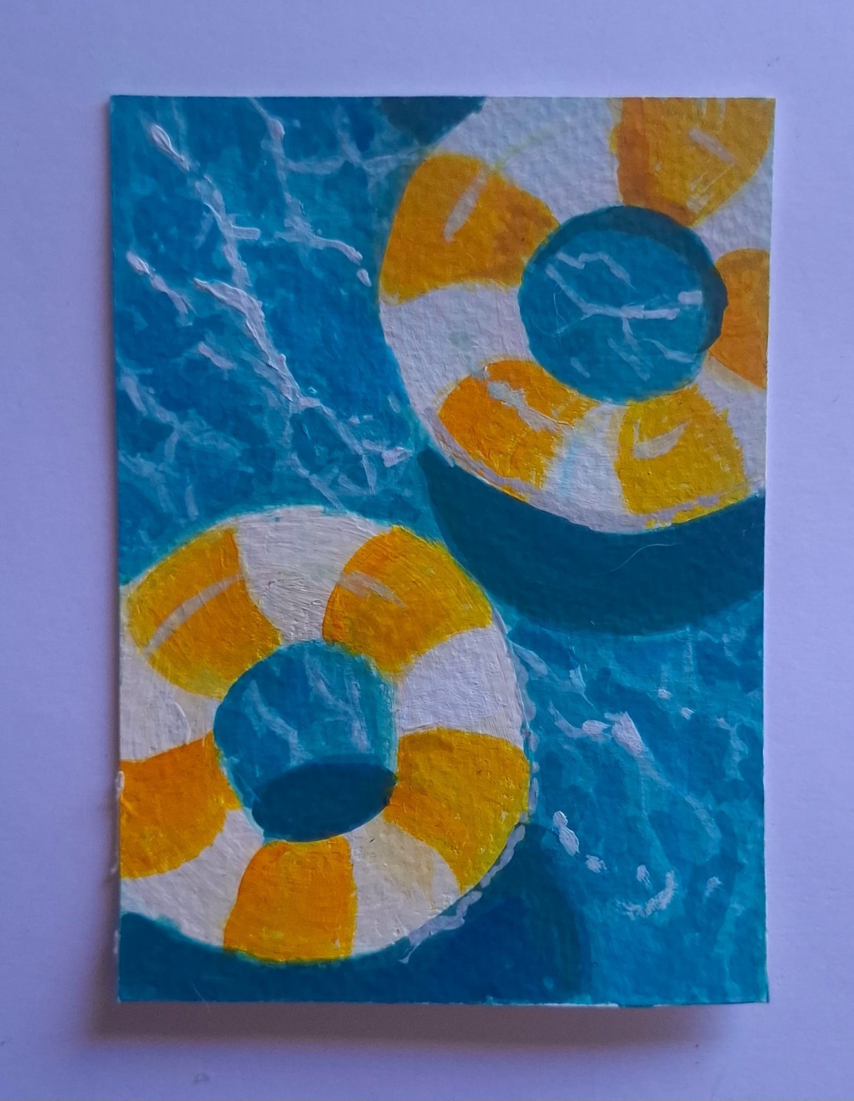 ACEO Original Gouache Summer Floats Mini Painting «2,5 x 3,5»