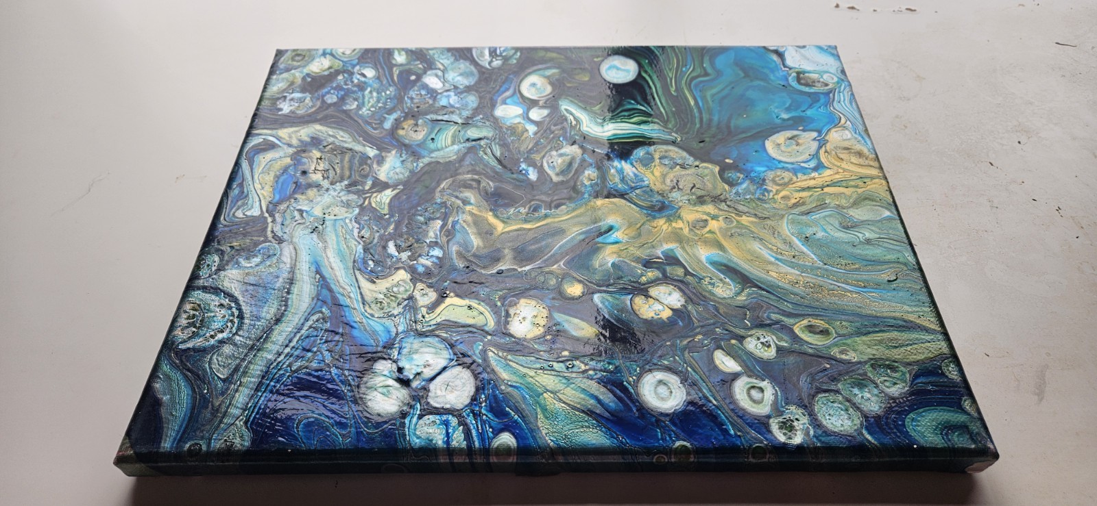 Original Abstract Acrylic Pour Painting Ocean Ripples Modern Wall Art 11×14